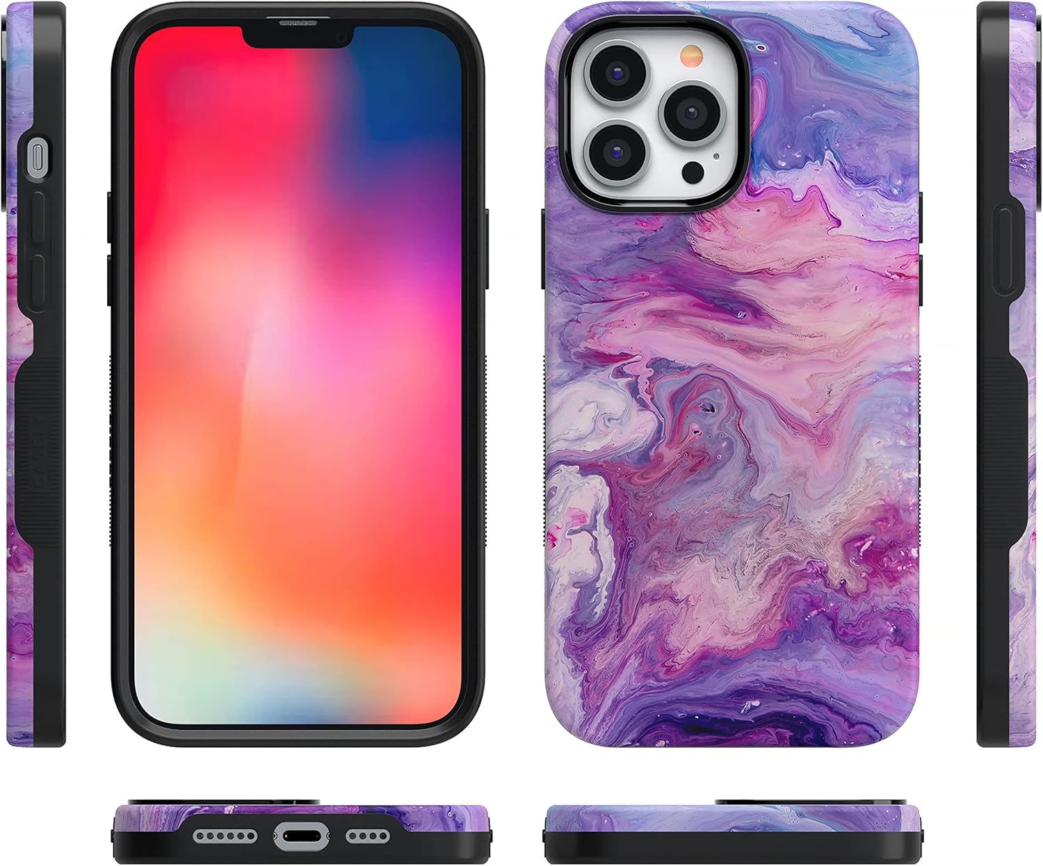 Casely iPhone 14 Pro Case | Tie Dying Over You | Purple Marble | Bold Protective Design | Compatible with MagSafe
