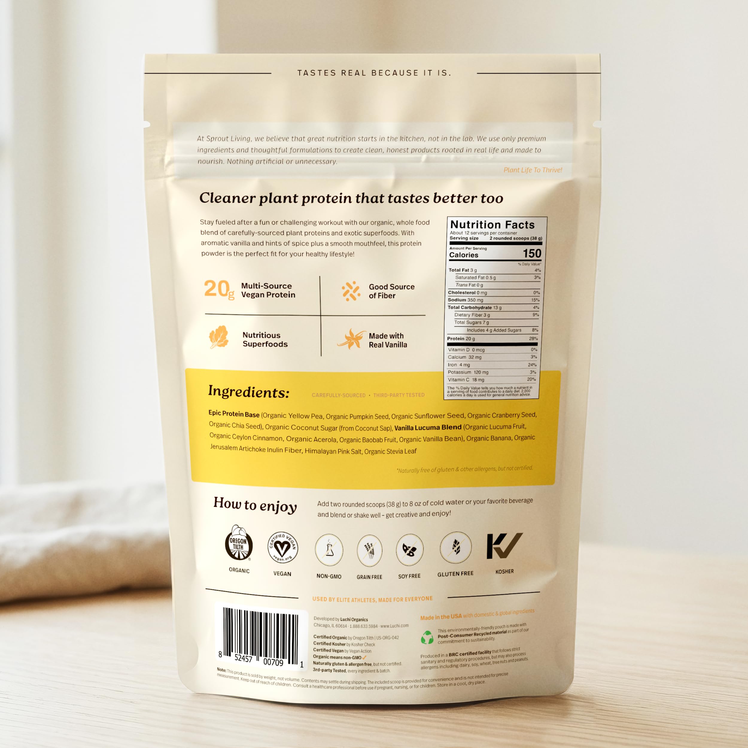 Sprout Living Epic Protein, Plant Based Protein & Superfoods Powder, Vanilla Lucuma Powder | 20 Grams Organic Protein Powder, Vegan, Non Dairy, Non-GMO, Gluten Free, Low Sugar (1 Pound, 12 Servings) — Amazon image 8