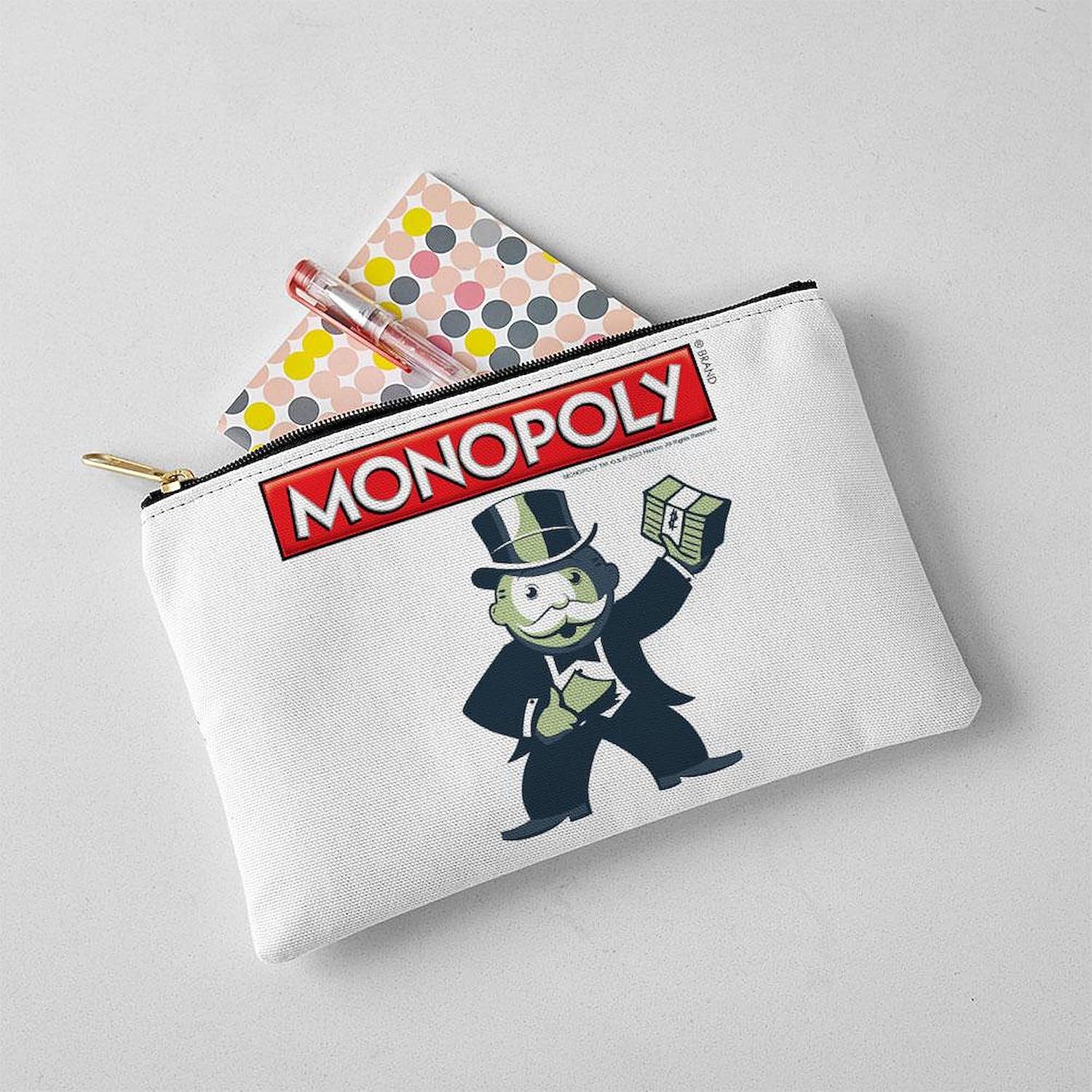 CafePress Mr. Monopoly Cash Stacks Zipper Makeup Pouch, 8.5"x6"