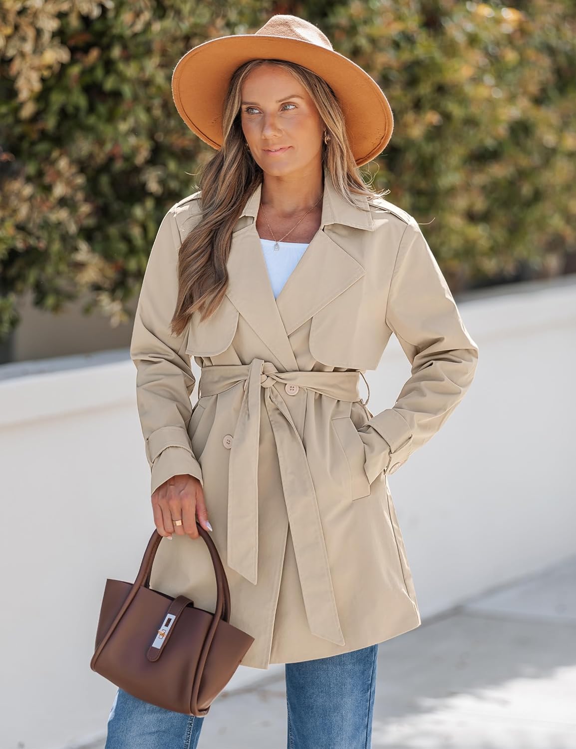 luvamia Trench Coat Women Mid Length Classic Double Breasted Lapel Business Casual Fall Jacket Coats Outerwear with Belt - Image 4