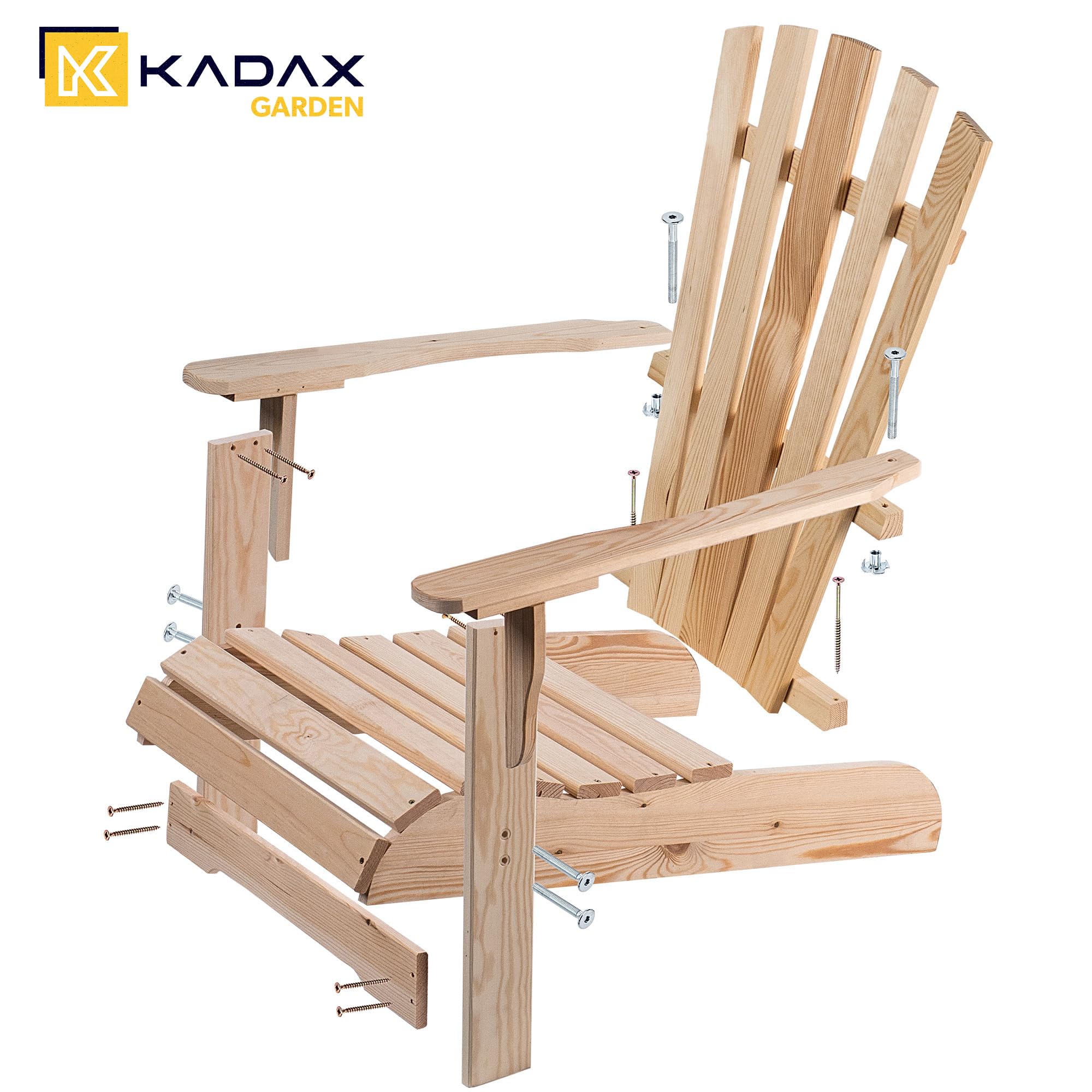 KADAX Silla de Jardín Adirondack de Madera, con Respaldo Alto y Reposabrazos, Silla de Relajación, para Exterior (Madera Natural)