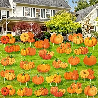 30 Pcs Large Thanksgiving Yard Signs with Stakes 18 Styles Outdoor Thanksgiving Decorations Autumn Harvest Yard Stakes for Garden Lawn Fall Patio Party Supplies (Pumpkin)