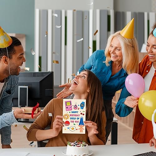 Miniatura 5 de Tarjetas de cumpleaños retro de los años 90, lindo tema de tarjeta de cumpleaños de los 90 para marido, esposa, novio, novia, tarjeta de feliz