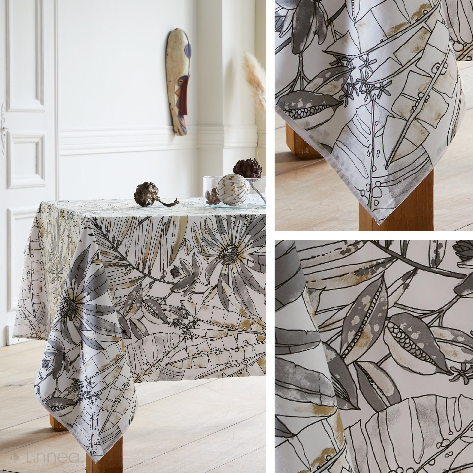 Linnea Tischdecke, rechteckig, 160 x 250 cm, Bahia, Kohlegrau, 100 % Baumwolle + Acrylbeschichtung, Abwaschbar, Outdoor