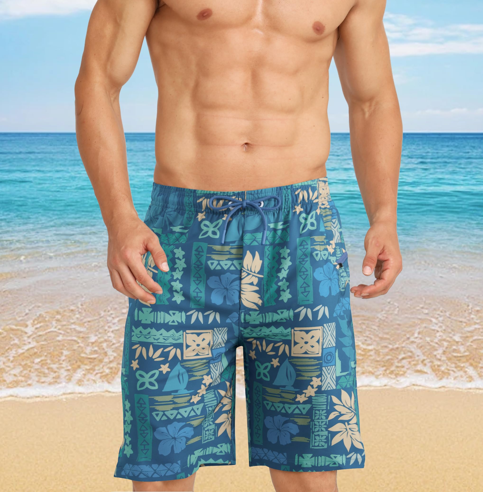 APTRO Bañador largo para hombre con forro de compresión, de secado rápido, 2 en 1, con bolsillo con cremallera, pantalones interiores, surf, playa