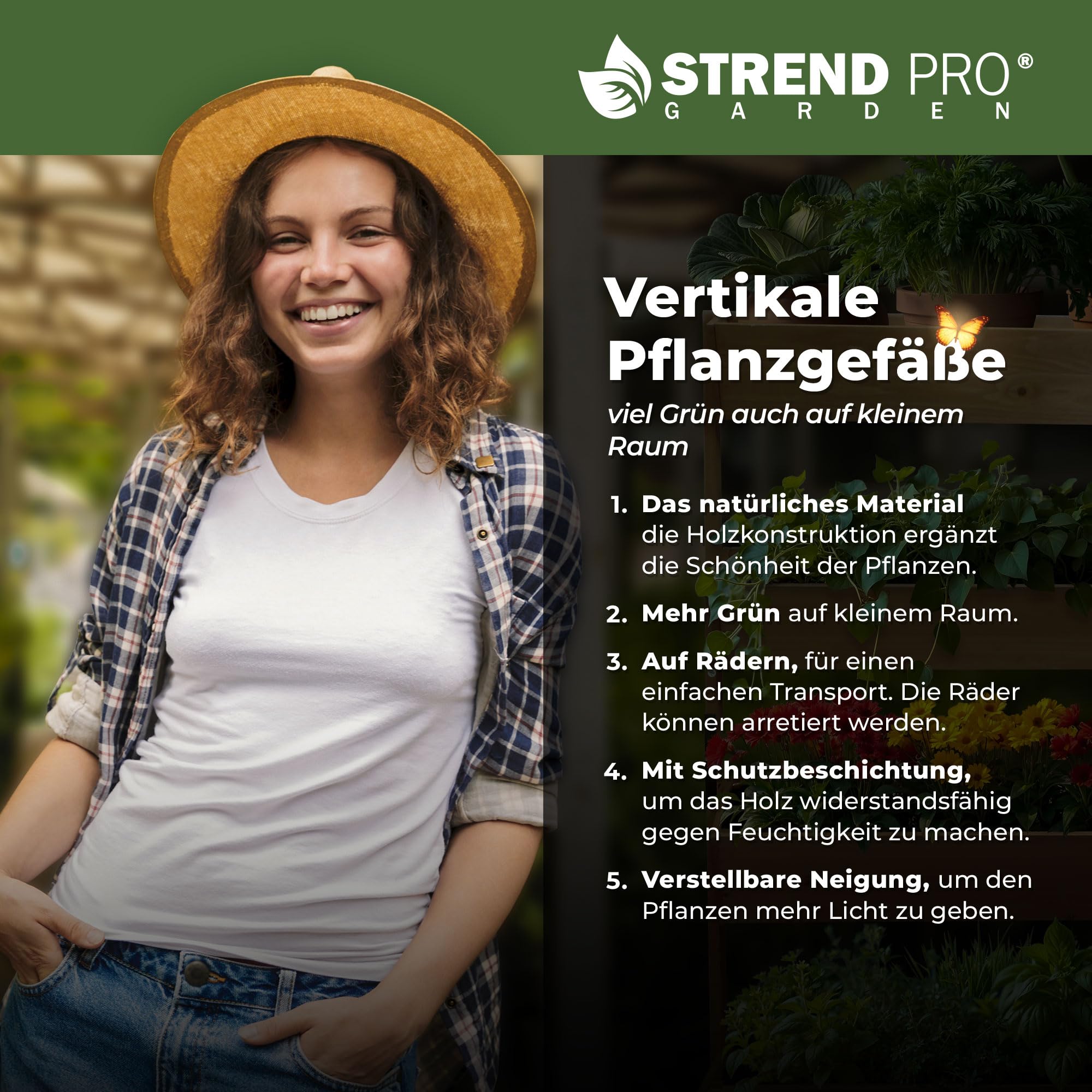STREND PRO Balkon Hochbeet 4 Etagen Holz | 147x85x45cm (HxBxT) | Wetterfestes Vertikalbeet Pflanzentreppe Outdoor | Kräuterbeet Balkon für Blumen, Kräuter & Gemüse – für Terrasse, Garten