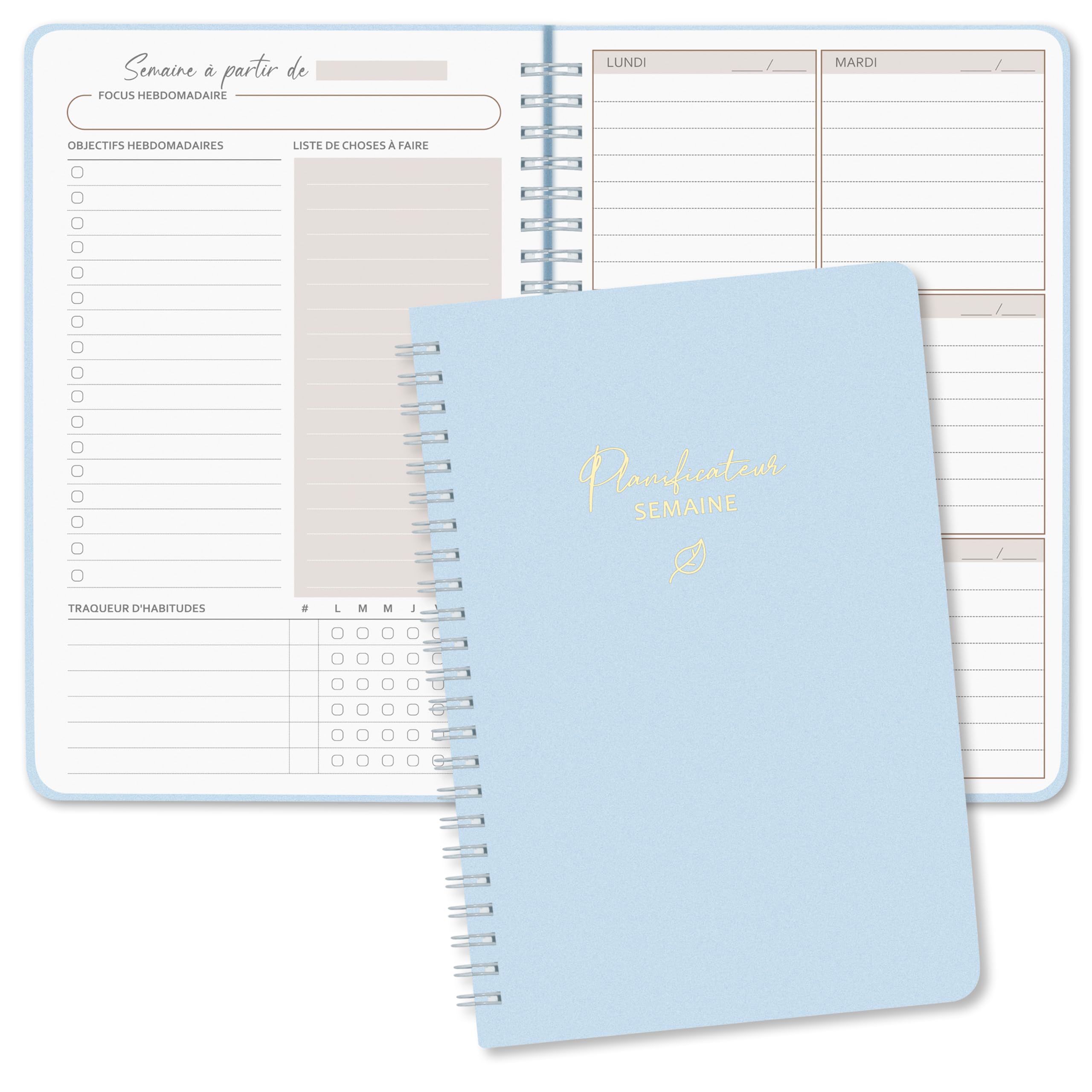 BIROYAL Agenda hebdomadaire non daté, A5 format, Agenda hebdomadaire with list de choses à faire, grand champ de notes