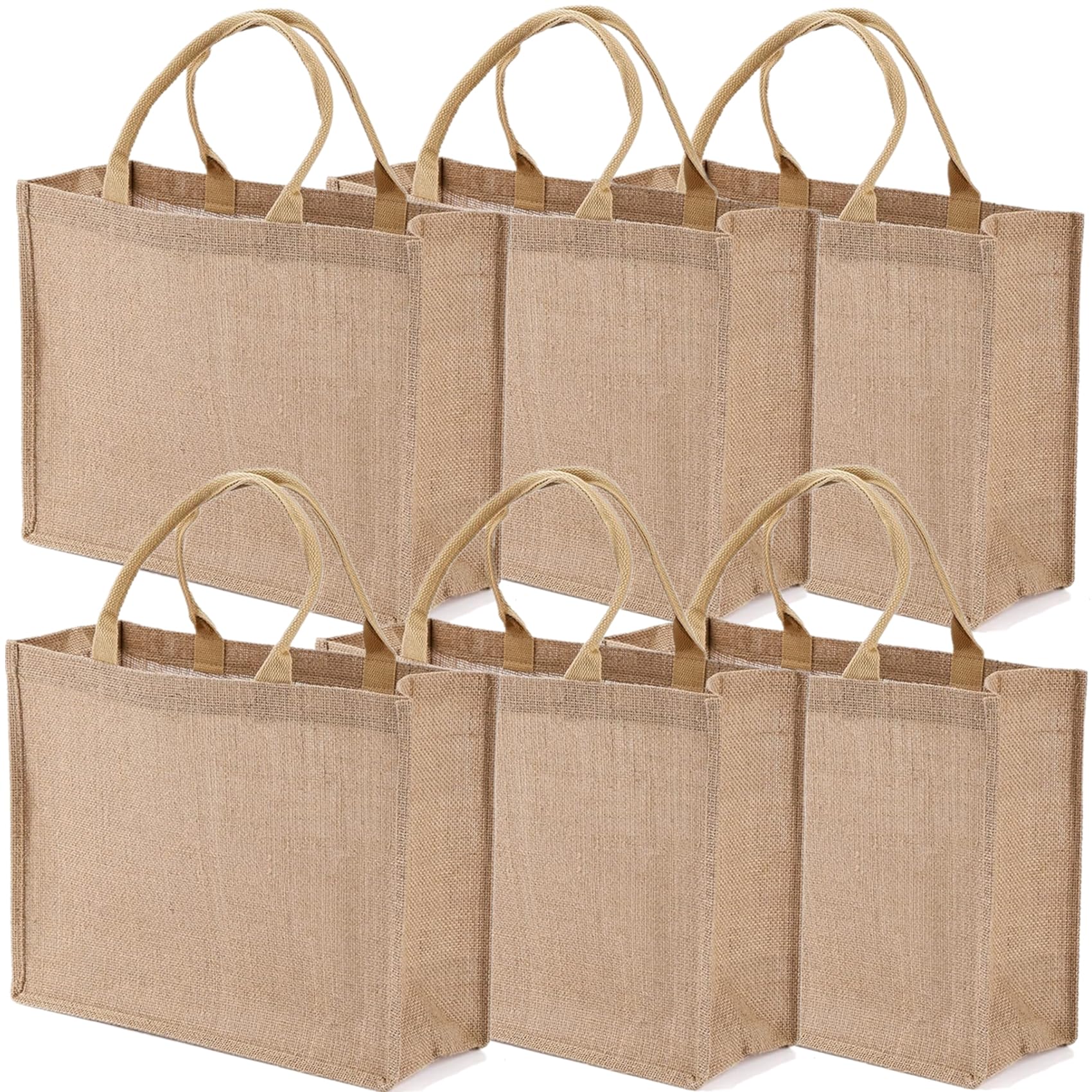 LyyGuanYoo 6 Pack Jute Tote Bag Reusable, Burlap Beach Bags with Sturdy Rounded Handles, Sturdy Base Gym Shopping Travel Bag for Easter Women, Mom, Teachers, Friends, Bridesmaids, 15.4''x12.2''x5.9''
