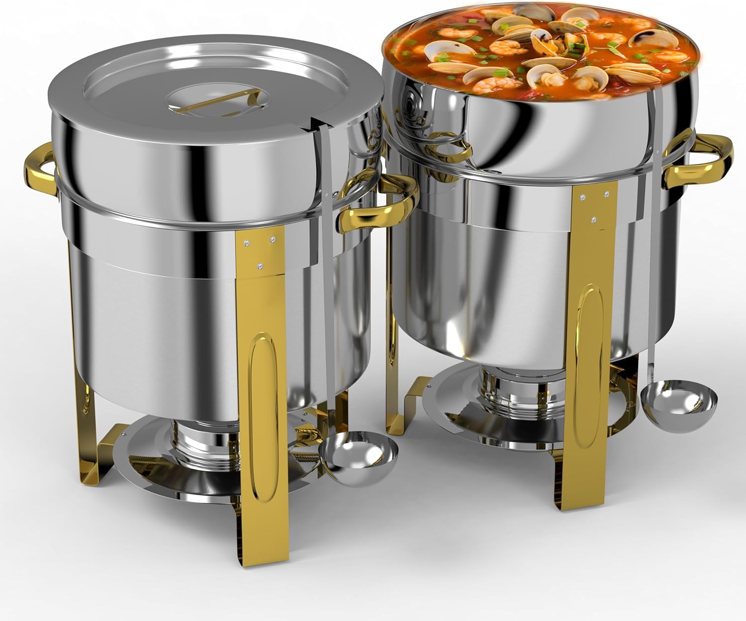 Soup Chafer for Buffet 2 Pack, 11QT Round Soup Warmers Set Stainless Steel Buffet Food Warmer Set for Catering Events Parties Dinners with Complete Set,(Gold and Silver)