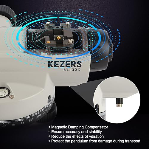 Vista 3 de KEZERS Kit de nivel óptico automático 32X con compensador amortiguado magnético autonivelante y bloqueo de transporte, medida de altura de alta
