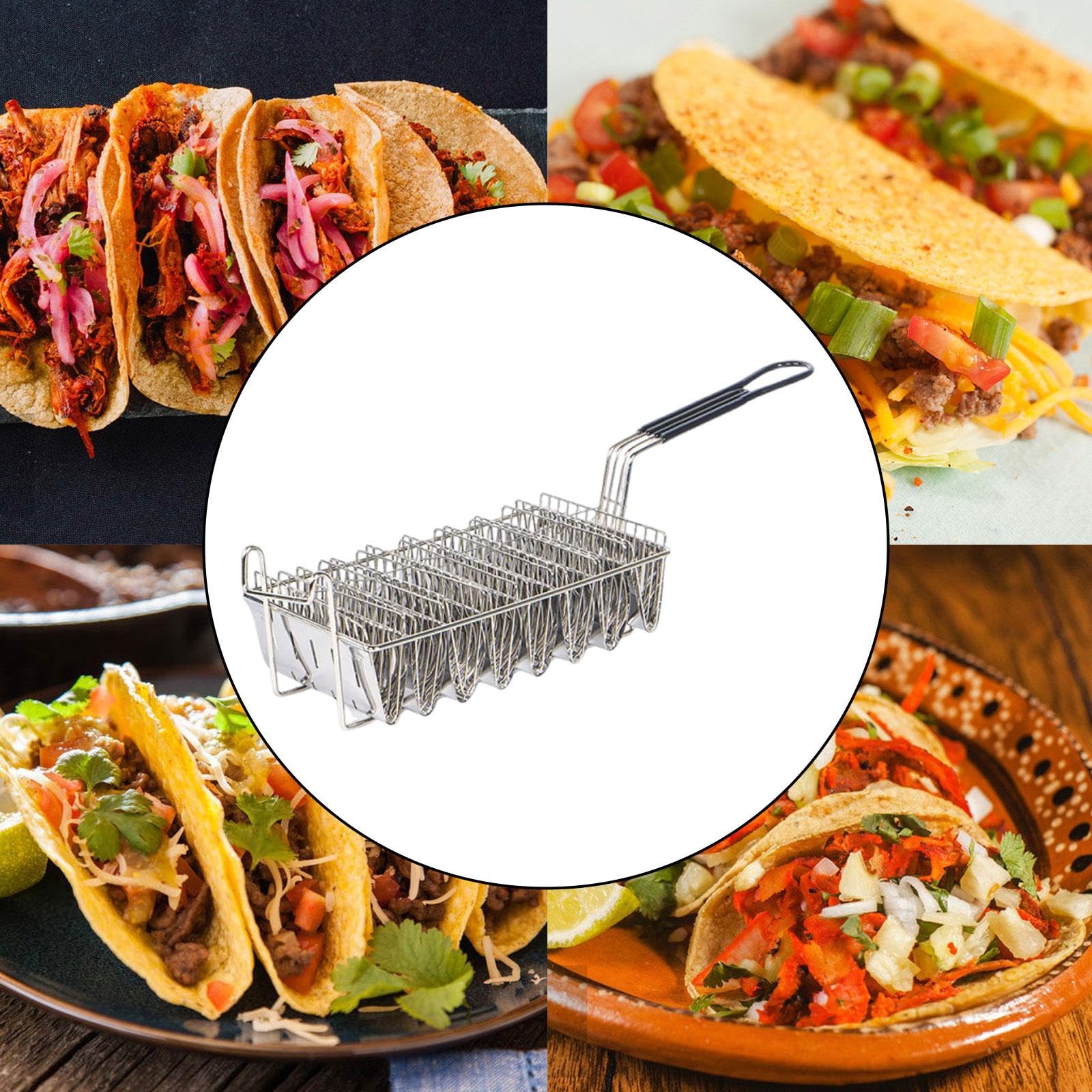 Sharplace Taco Basket, Cesta para Freír Taco, Cesta Profunda con Mango Ergonómico, Acero Inoxidable y Hierro, Diseño Versátil para Tacos, Tortillas, Reuniones, Fiestas, 8 Compartimento