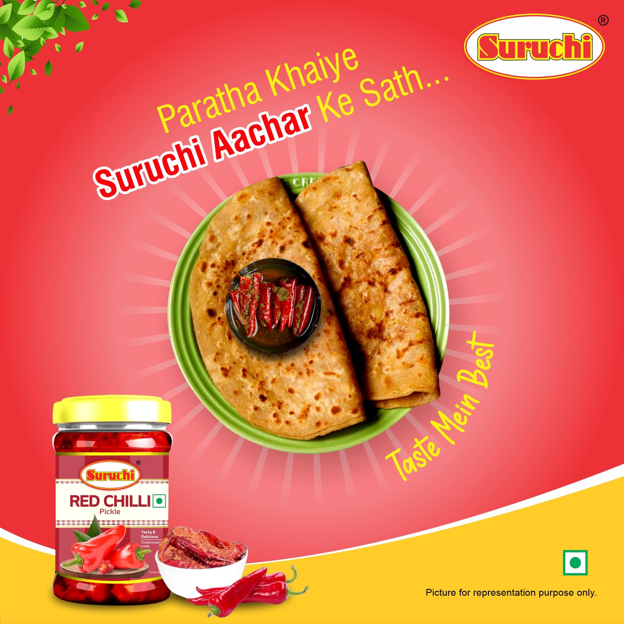 Suruchi Pickle Combo Pack of 2| Achar Combo of Red Chilli & Mix