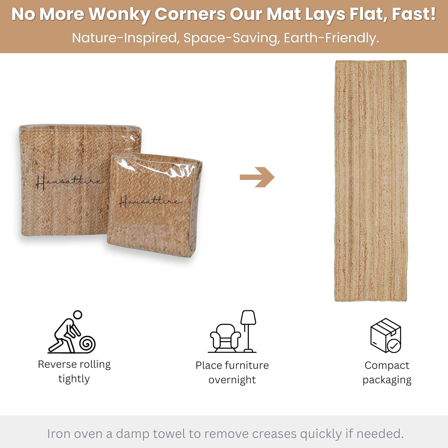 Hausattire Hand Woven Jute Braided Rug, 2'x6' – Natural, Reversible Boho Entry Area Rugs for Kitchen, Living Room I Farmhouse Indoor Outdoor Decorative Floor Rug, 24x72 Inches - Image 5