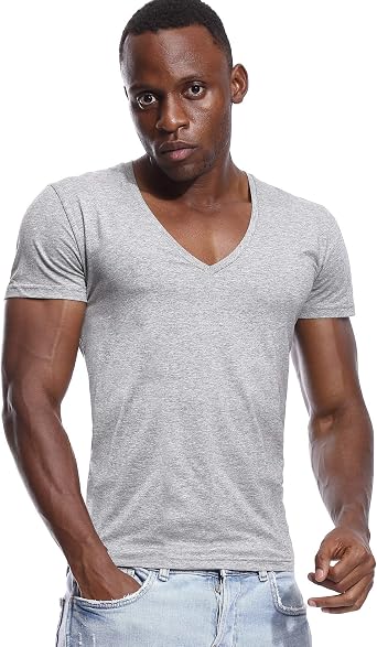Men's Deep V Neck Cotton T-Shirt, White, XS-L