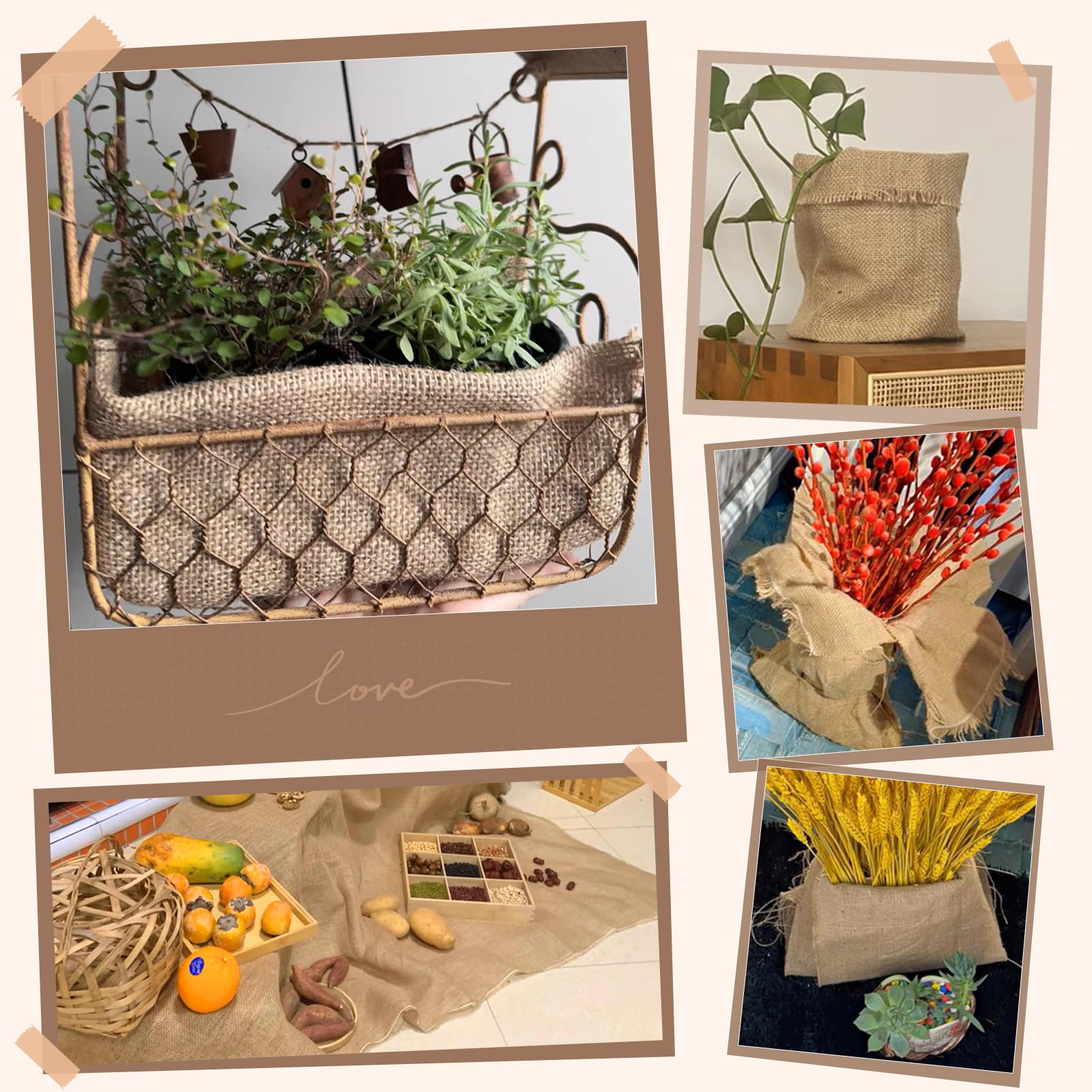 Rollo de tela de arpillera natural para jardín, yute de alta densidad, multiusos para decoración del hogar y arreglos de fiesta (40 x 40 pies)