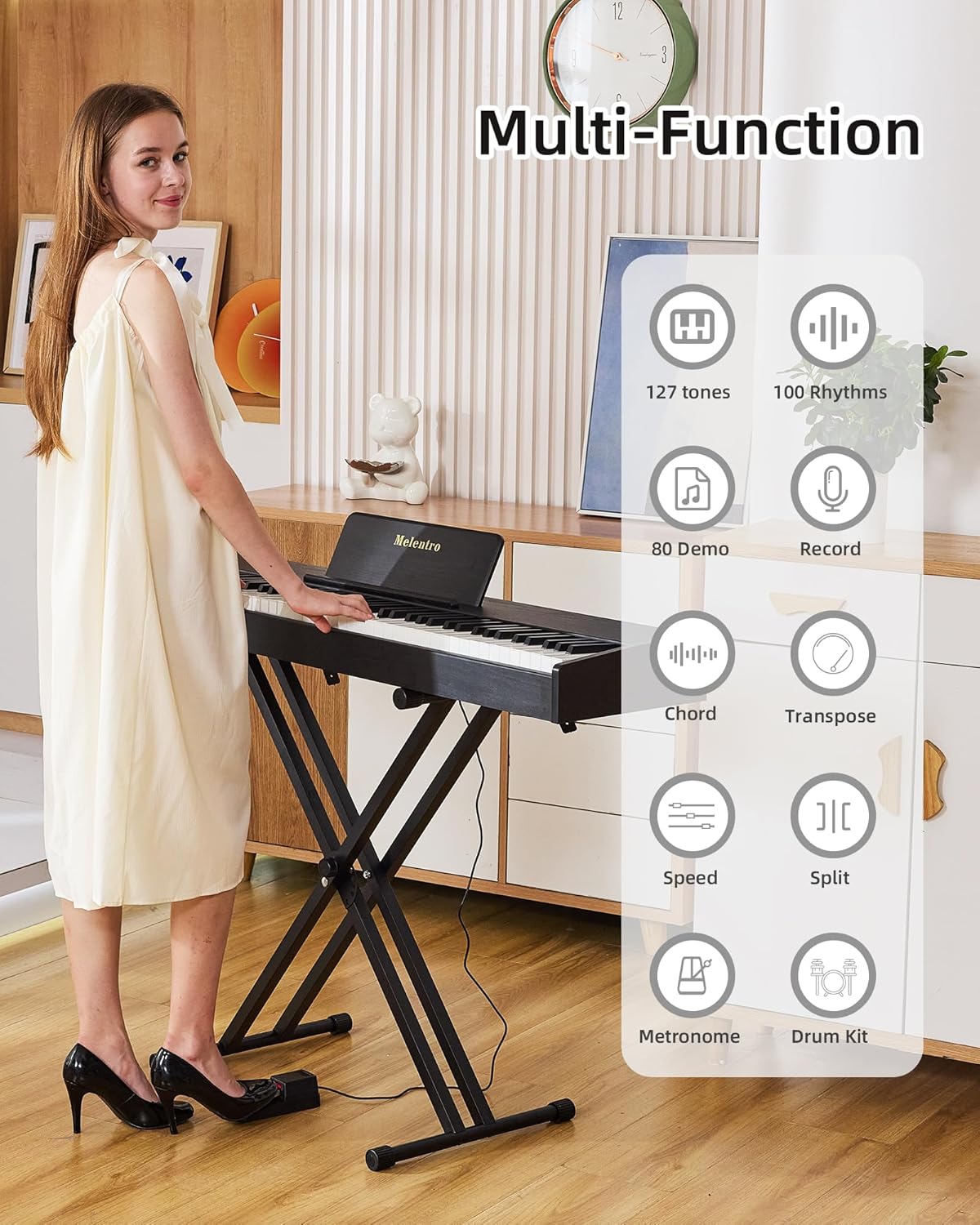 Digital Piano 88 key Semi Weighted Keyboard With X Stand & Sustain Pedal, Full-Size Beginner Electric Piano For Bluetooth, Headphone Mode, USB-MIDI