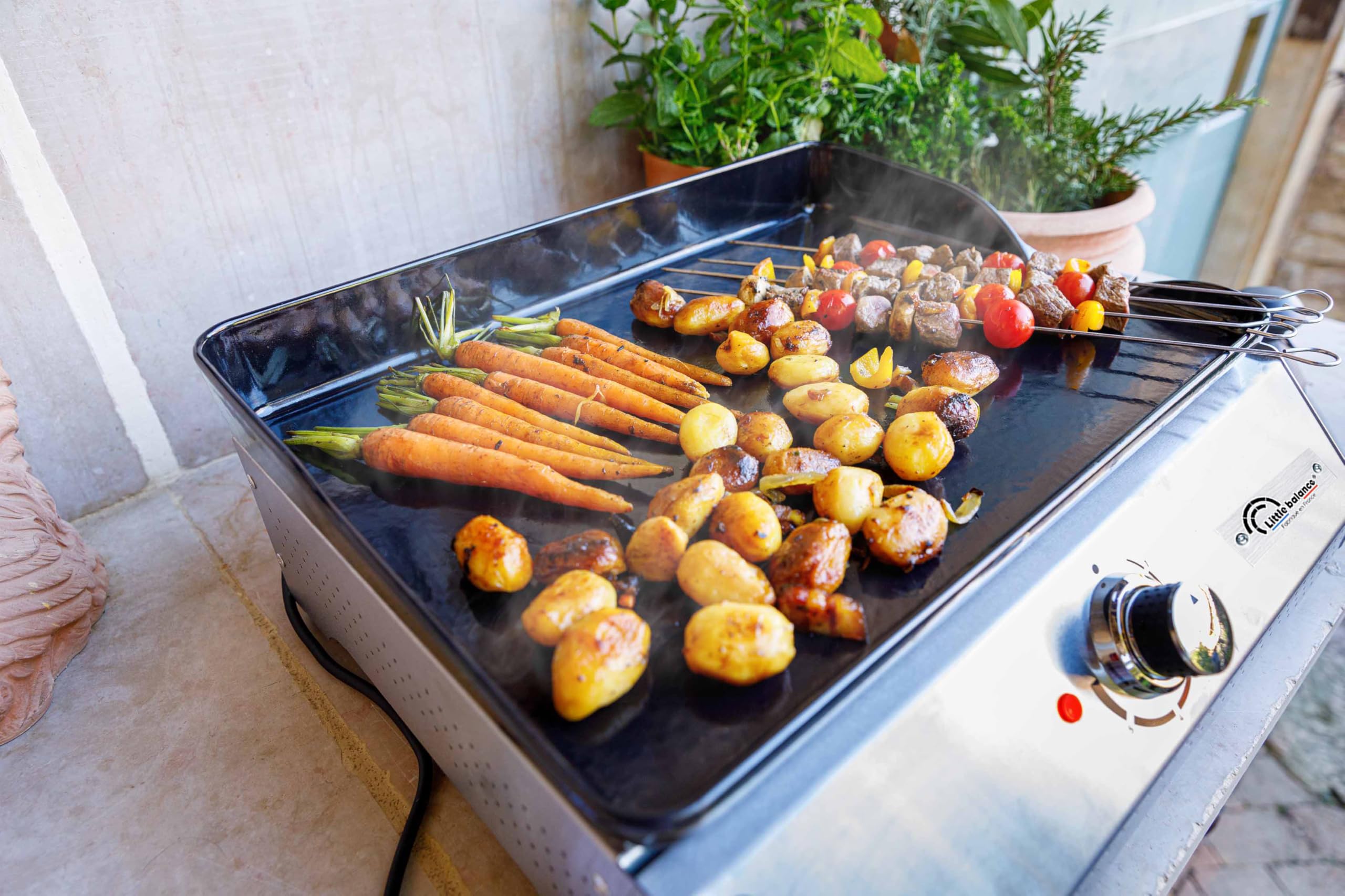 LITTLE BALANCE 8713 Biscarosse 50-35, Plancha électrique, Plaque de cuisson Fonte émaillée XL, 2150 W, Fabrication 100% française, Inox