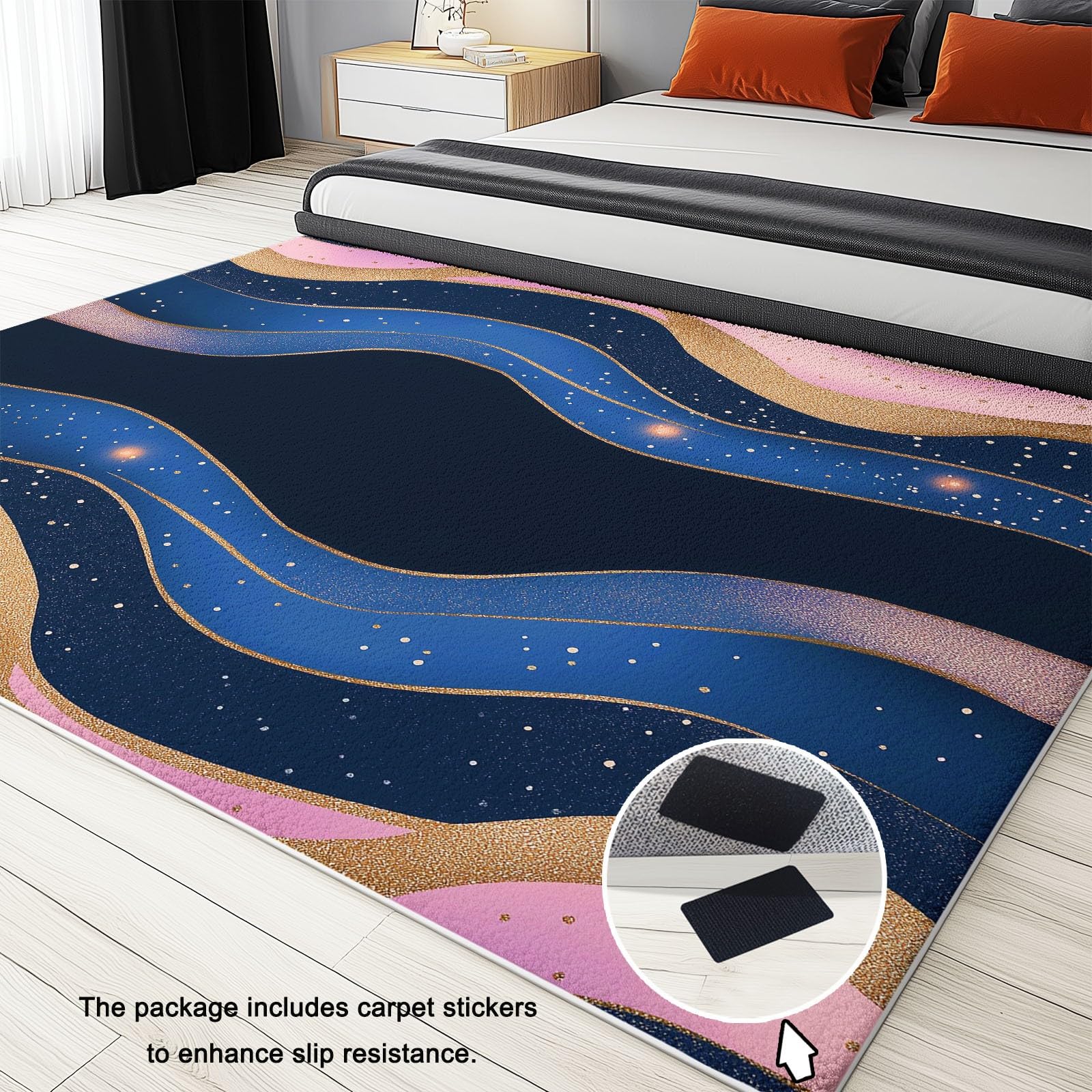 Générique Tapis Salon Forme Ondulée Abstraite 140 x 200 cm Tapis Chambre Impression 3D Moderne, Bleu Foncé Moquette Antidérapant Lavable Machine, pour Salon Salle à Manger Bureau