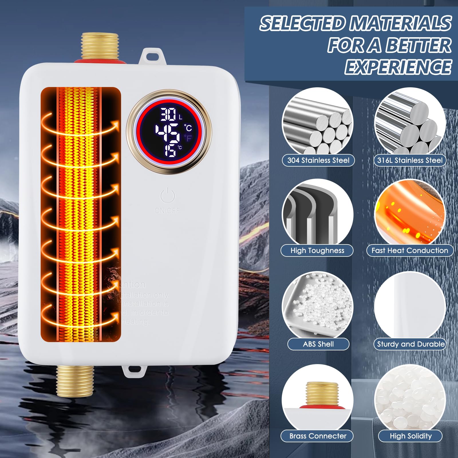 Mini calentador de agua instantáneo de 3500 W, calentador electrónico bajo fregadero con pantalla LED de temperatura. Calentador de agua instantáneo con control electrónico. compacta bajo fregadero