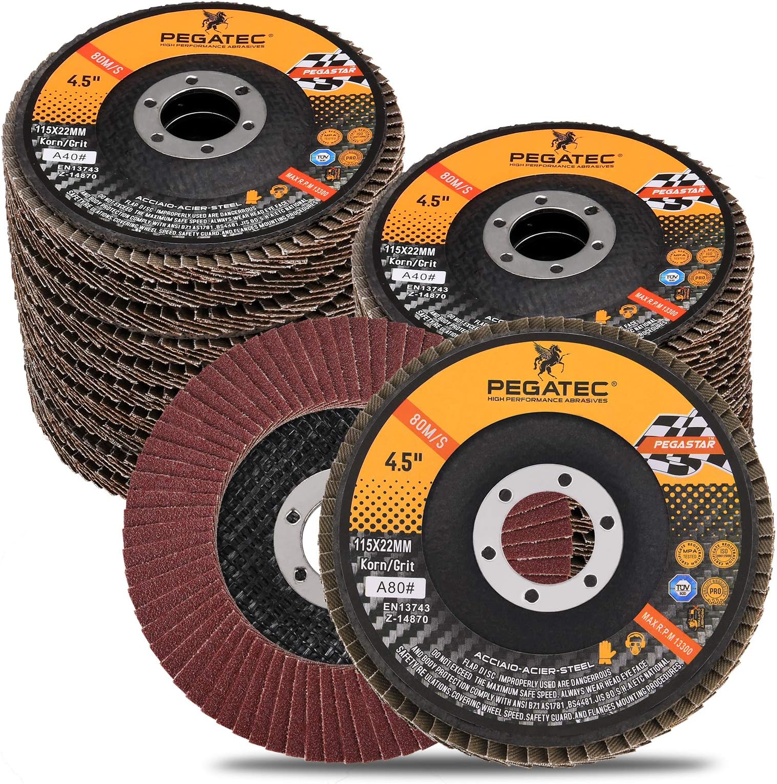 PEGATEC Flap Discs 4 1/2 inch Flap Wheel Type 29 Flap Sanding Disc with 7/8 Arbor Aluminum Oxide Abrasives for Grinding, Blending, Sanding and Finishing - 20 Packs