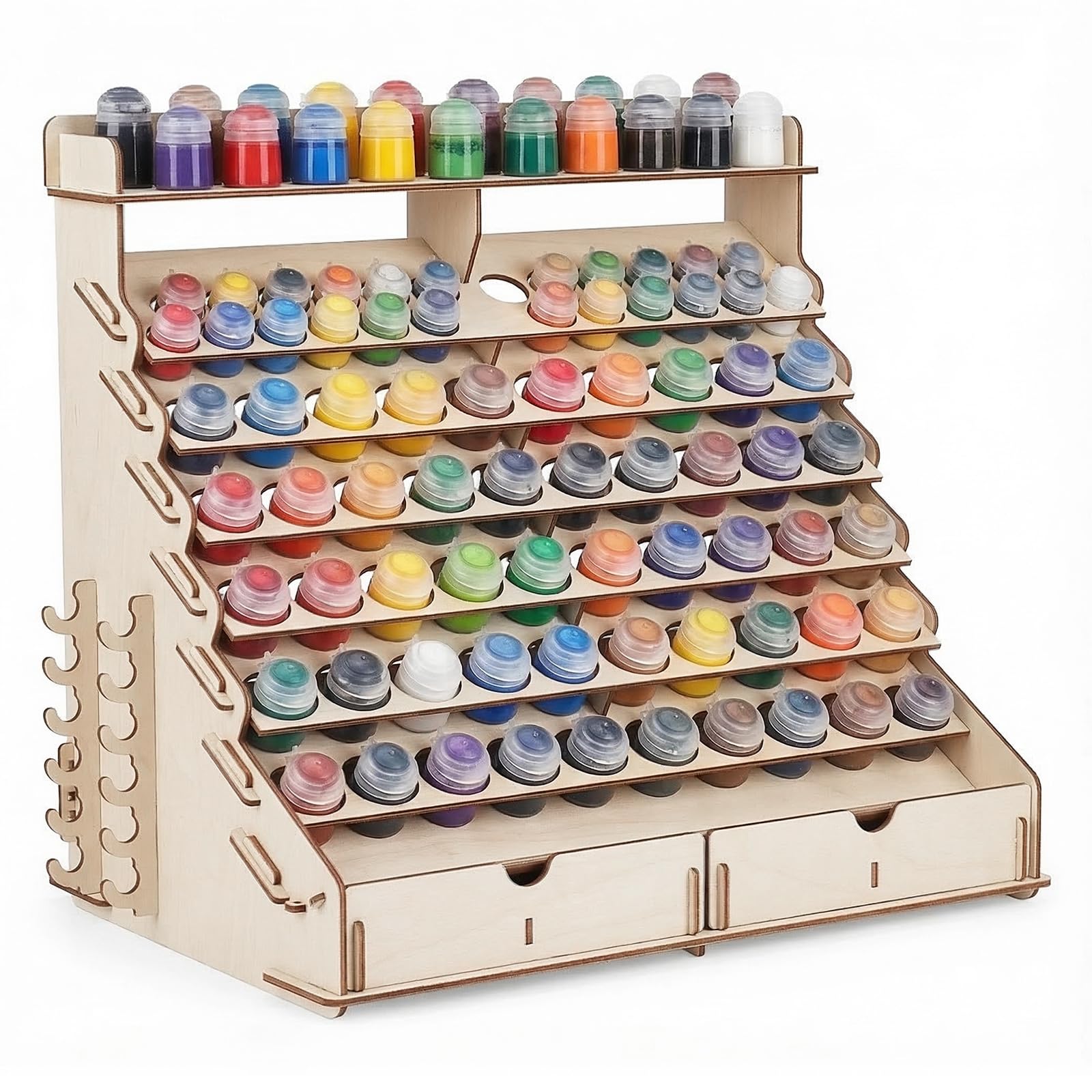 HOMIEE Wooden Paint Organiser 6-Tier Paint Storage Rack for Paint Bottles