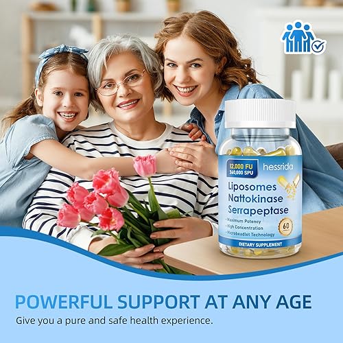 Miniatura 5 de Nattokinase 12,000 FU Serrapeptase 360,000 Suplemento SPU, enriquecido con súper enzimas, mezcla de nutrientes e inulina para circulación, digestión