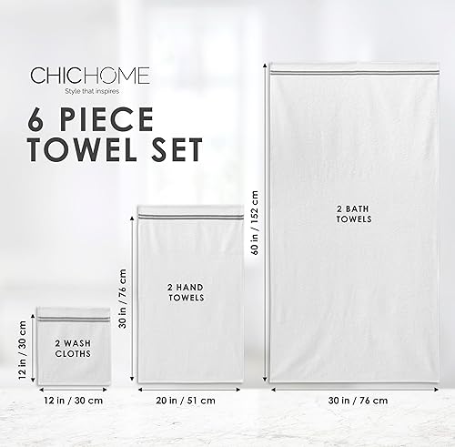 Miniatura 8 de Chic Home Juego de 6 toallas prémium de 6 piezas, 100% algodón turco puro, 2 toallas de baño, 2 toallas de mano, 2 toallas pequeñas,