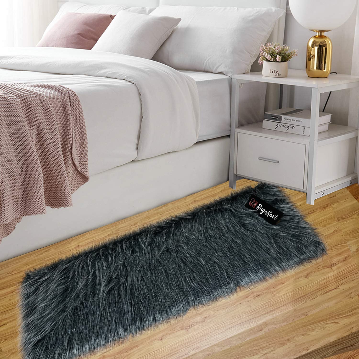 Housine®Imitation Sheepskin Rug | Bedroom Corridor Living Room Decor | Faux Fur Bedside Rug, Decorative Fur for Chair, Sofa, Bed (60x150 cm - 2x5 Feet - Runner, Grey) (B0C5T2MZR5) Amazon Price History, Amazon Price Tracker