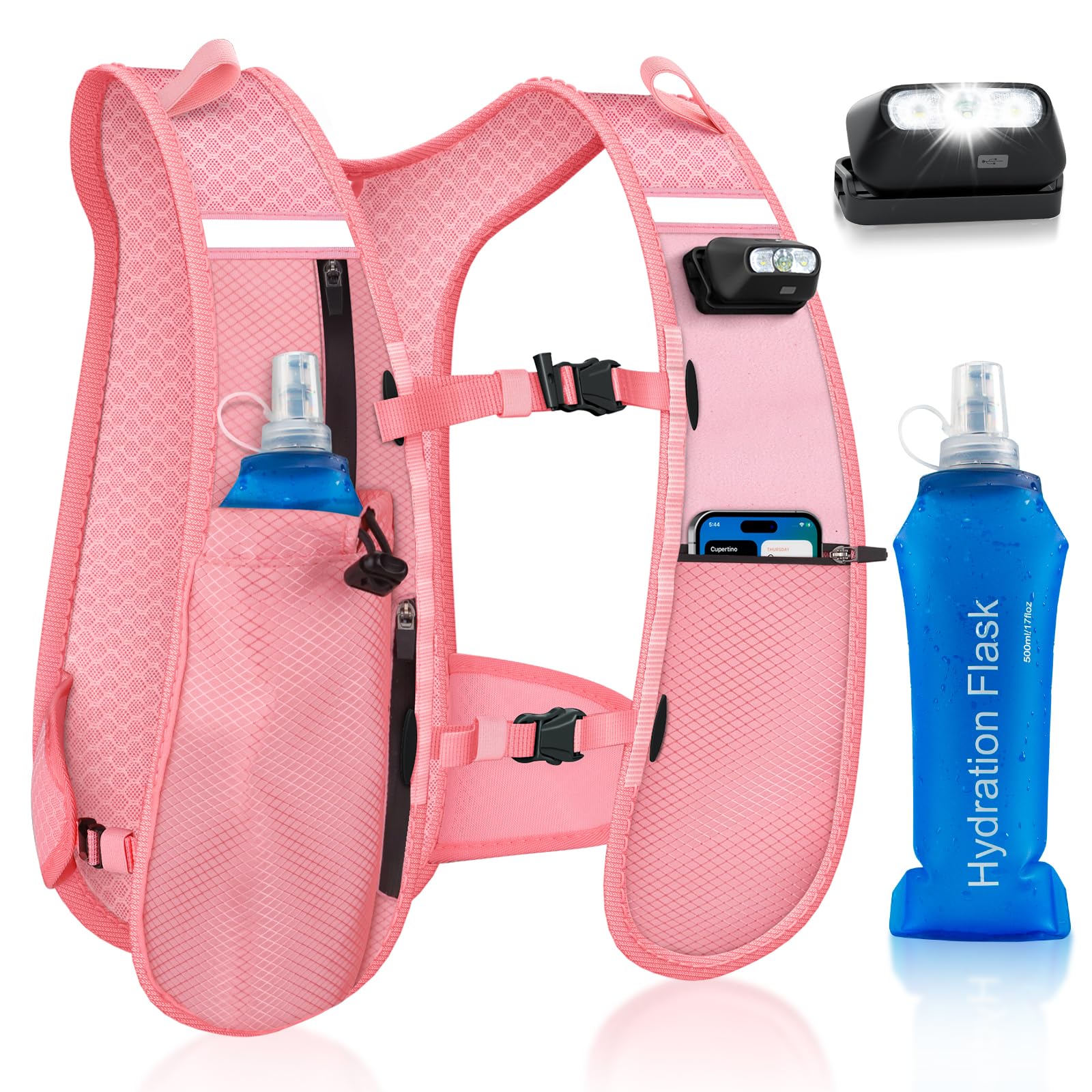 Nextyu Laufweste Damen und Herren, Trinkweste mit Trinkflasche Soft 500ML & Handytasche, Trinkrucksack Reflektierend Leicht für Trailrunning Wandern Marathon Laufen Joggen