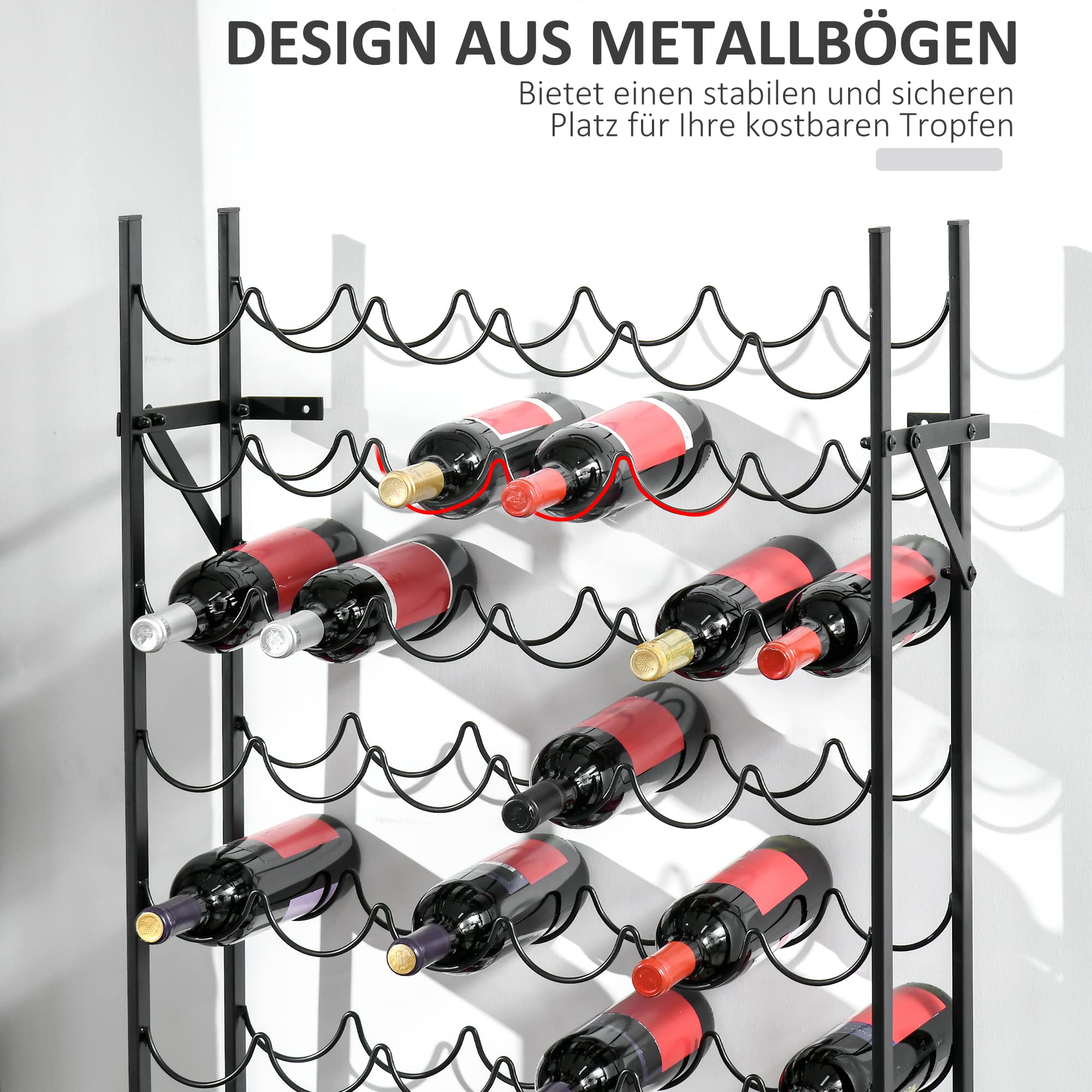 HOMCOM Botellero para 60 Botellas de Vino, Soporte para Pared, Metal, Color Negro