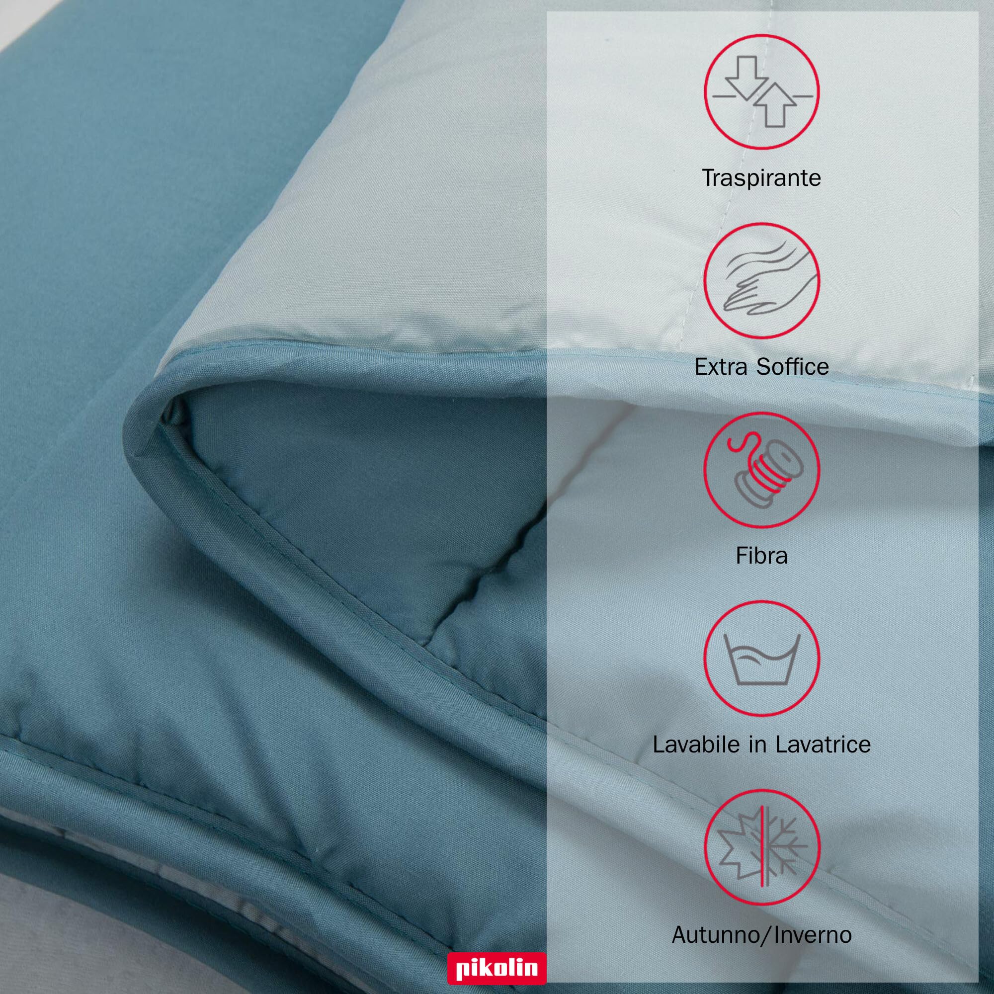 PIKOLIN Piumino Singolo Autunno Inverno 180 x 220 cm Effetto Piuma 300 gr - Piumone Caldo, Morbido, Traspirante e Reversibile - Bicolore Verde