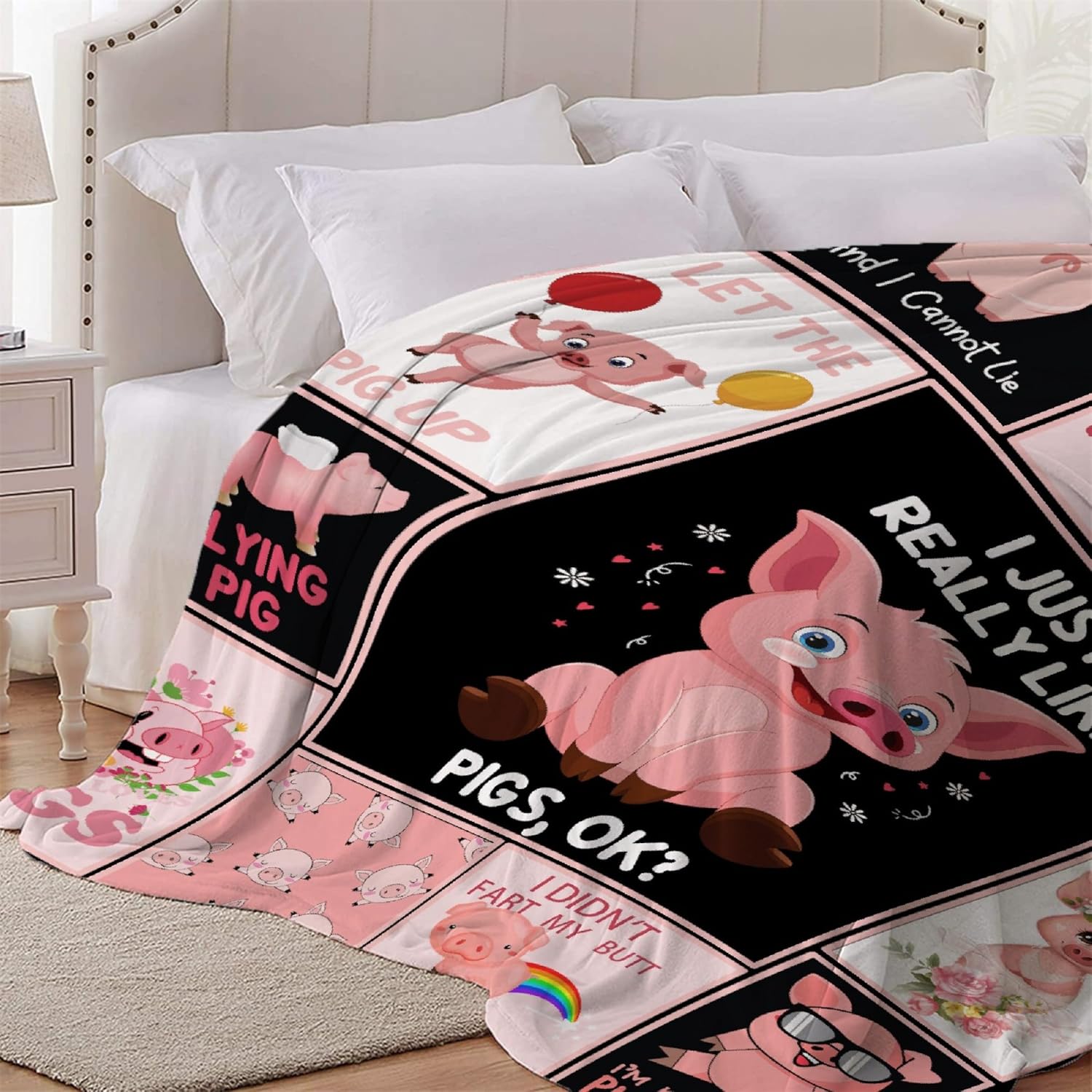 I Just Really Like Pigs Blanket Gifts Flannel Lightweight Soft Cozy Blankets Trows Bedding Kids Adult Couch Sofa Bedroom Camping Travel Girls Boys 50"x60" for Teen