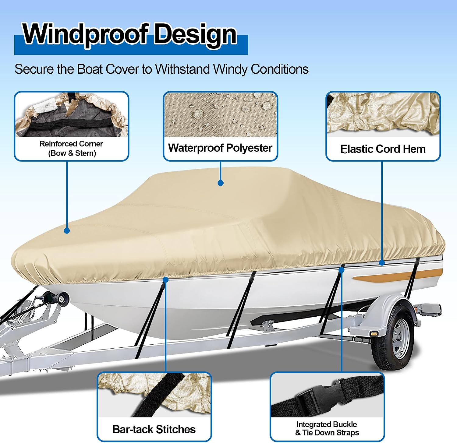 icover trailerable boat cover- 14'-16' heavy duty waterproof tarp covers, fits v-hull, fish&ski, pro-style, fishing, runabout, bass boats, up to 14ft-16ft long and 68" wide sand a:14'-16' long,beam width up to 68"