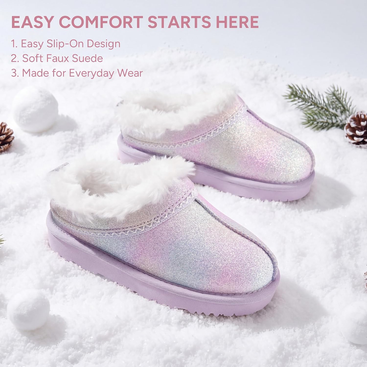 Stelle Girls Slippers Kids Fuzzy House Shoes Slip-On