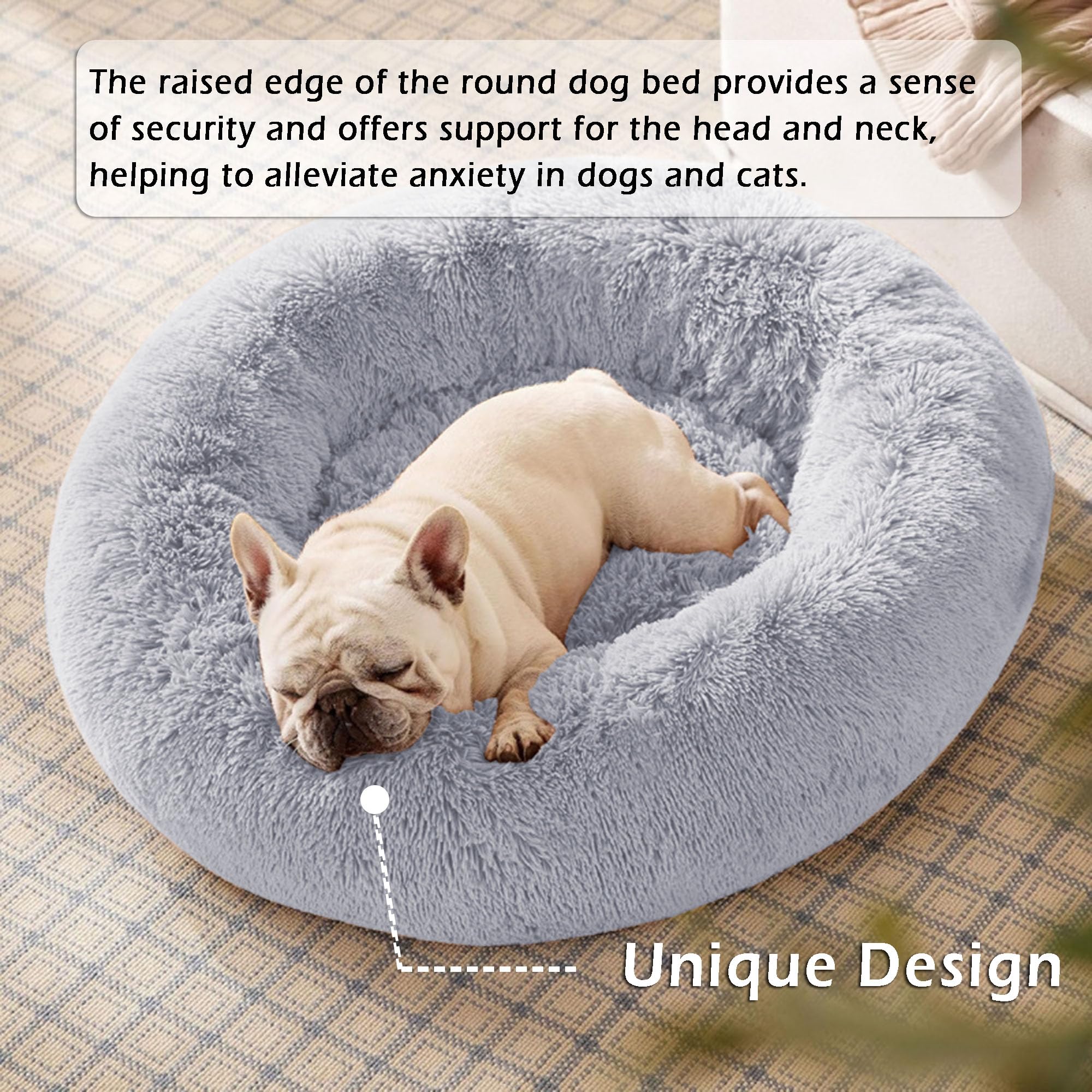 Cuscino a ciambella, lavabile in lavatrice, soffice ciambella, anti-ansia, rotondo, per cani, gatti, cuscino ortopedico per animali domestici (140 x 140 x 20 cm, rosa)