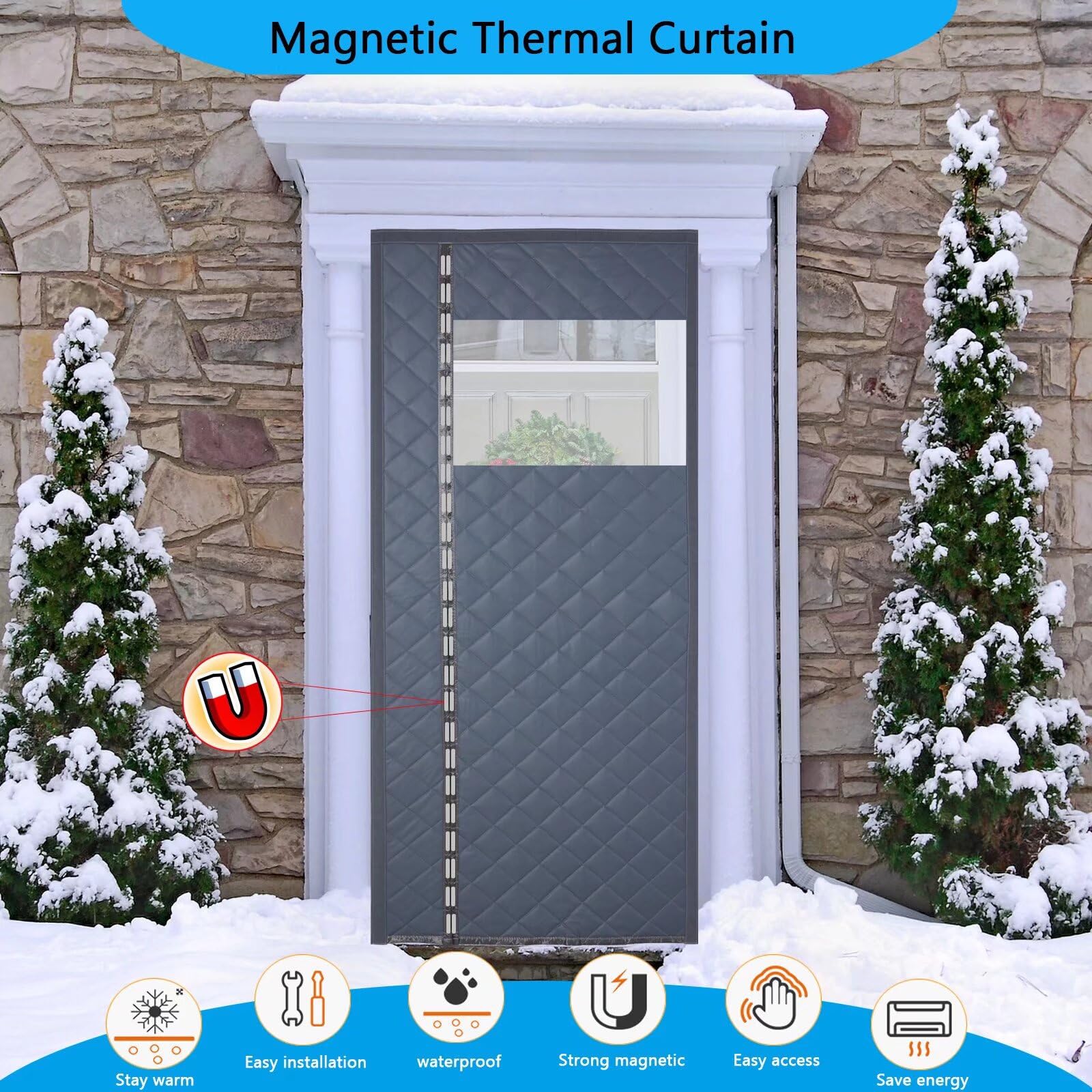 Rideau Magnétique Isolant Thermique, avec Fenêtre Visible