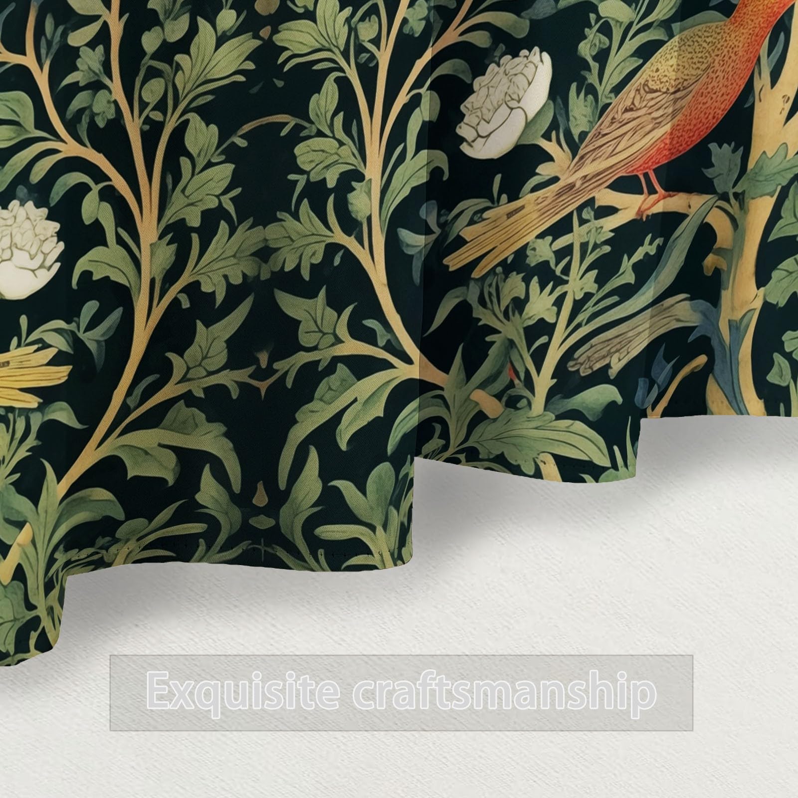 William Morris Fleurs Oiseaux Rideaux à Oeillets 70x240 cm 2 Panneaux Isolant Opaque Vert Foncé Porte-Fenêtre