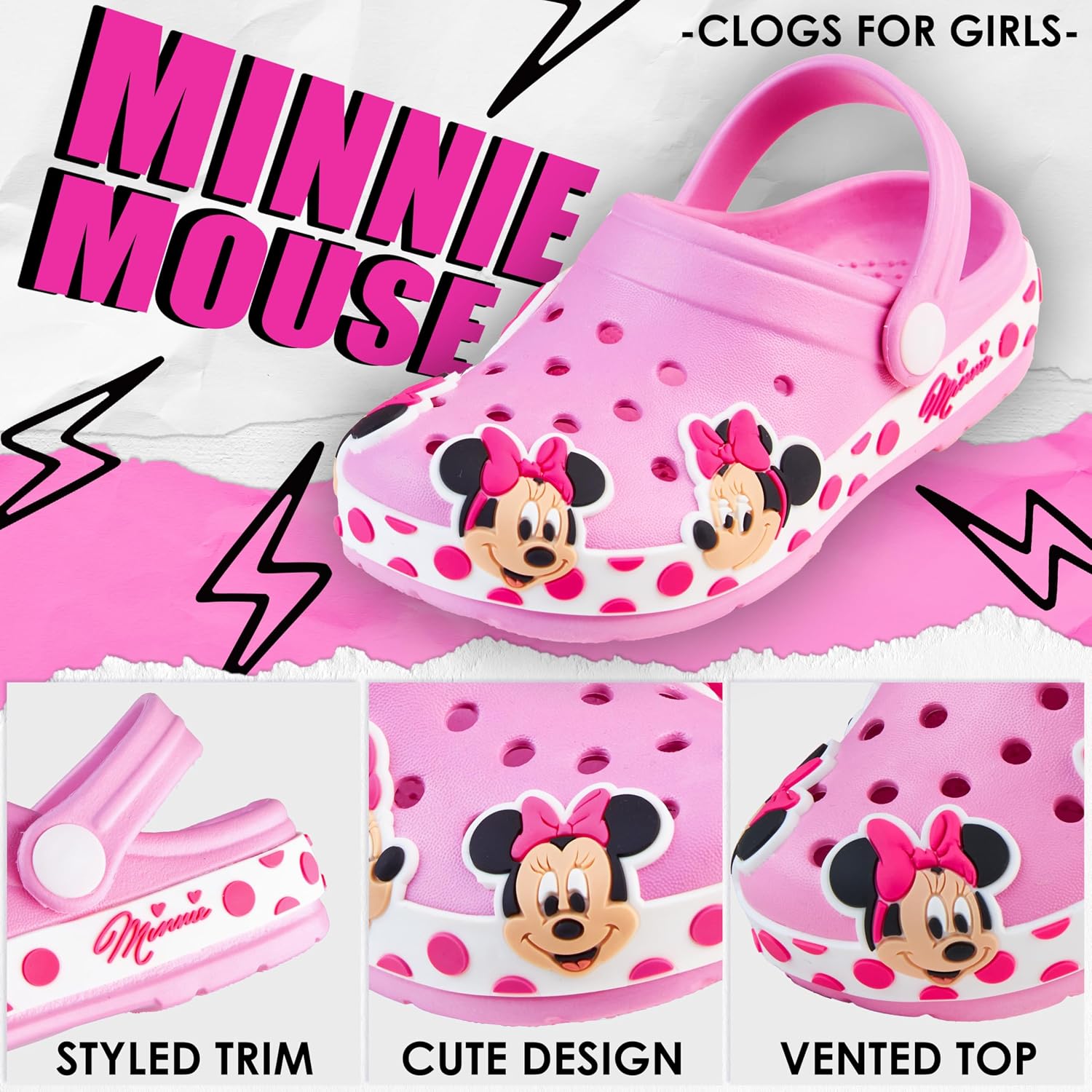 Get Trend Disney Stitch | Minnie | Princess Girls Clogs, Slip On Slides Slippers, Garden Sandals, Beach Shoes, Non-Slip Sole