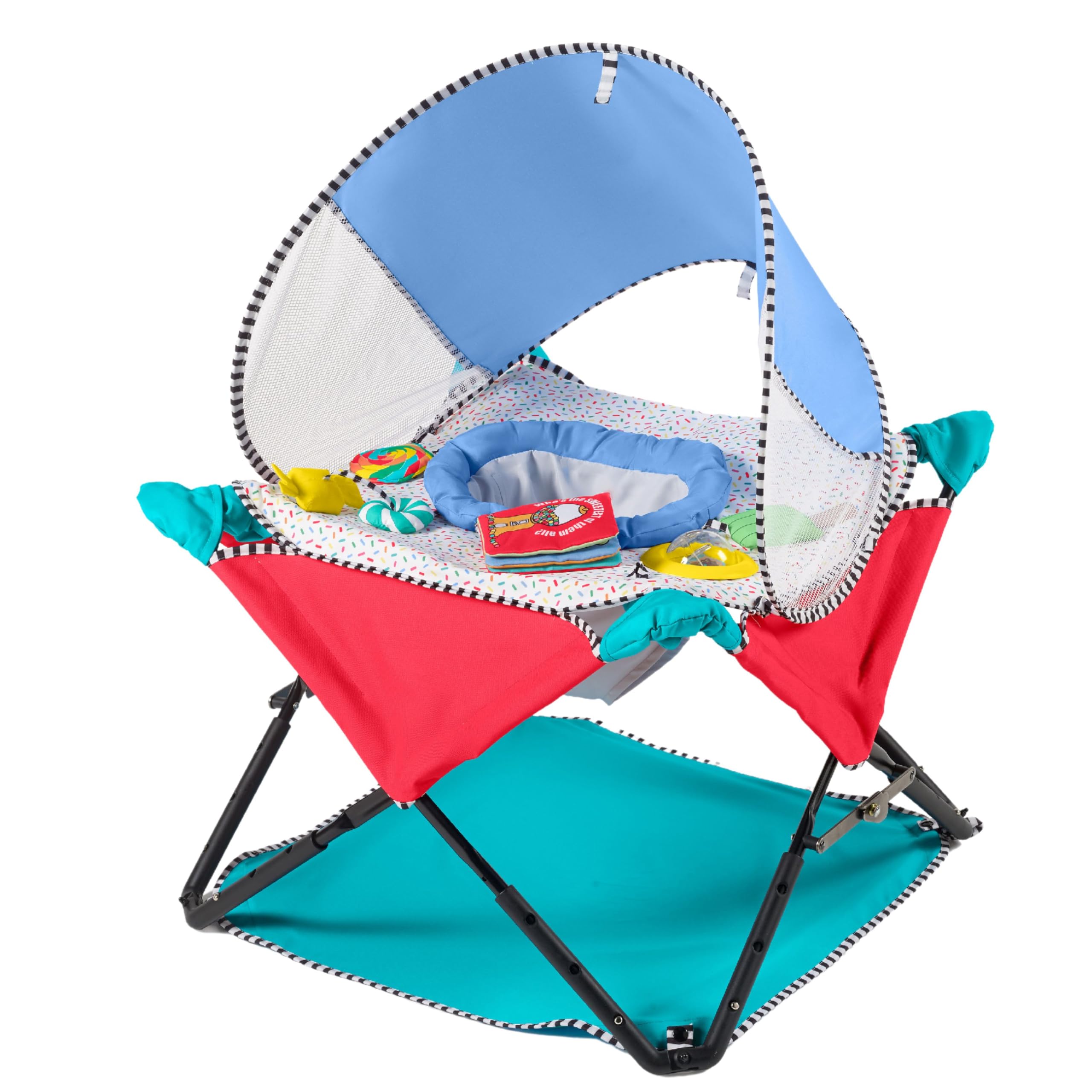 Pop 'N Jump Portable Baby Activity Center, Indoor Outdoor Use, Lightweight, Carrying Bag, Canopy, 6-12 Months (Animals)