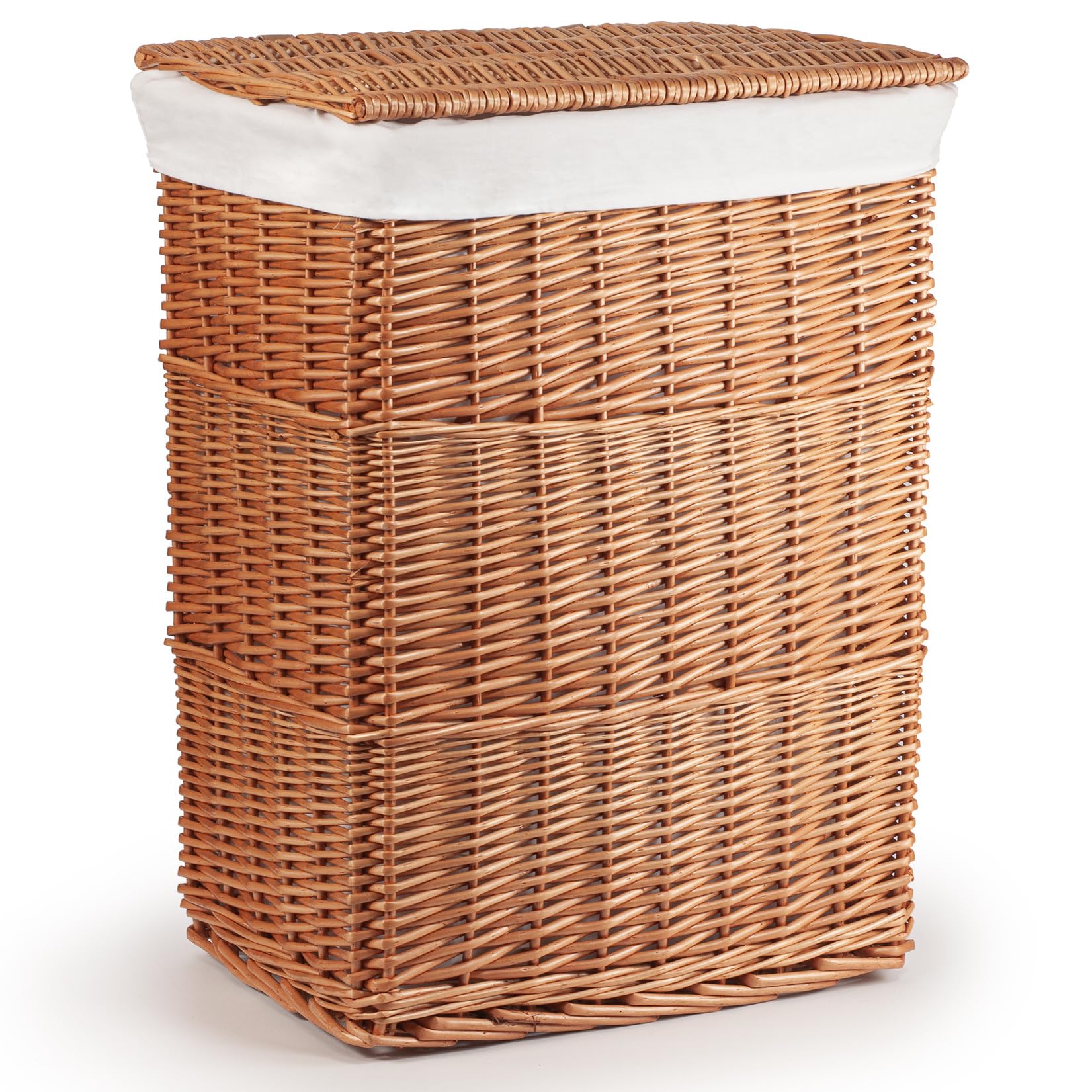Woodluv Brown Rectangular Laundry Linen Steamed Willow Wicker Basket with Lining, Large, 44 X 33 X H 60 cm