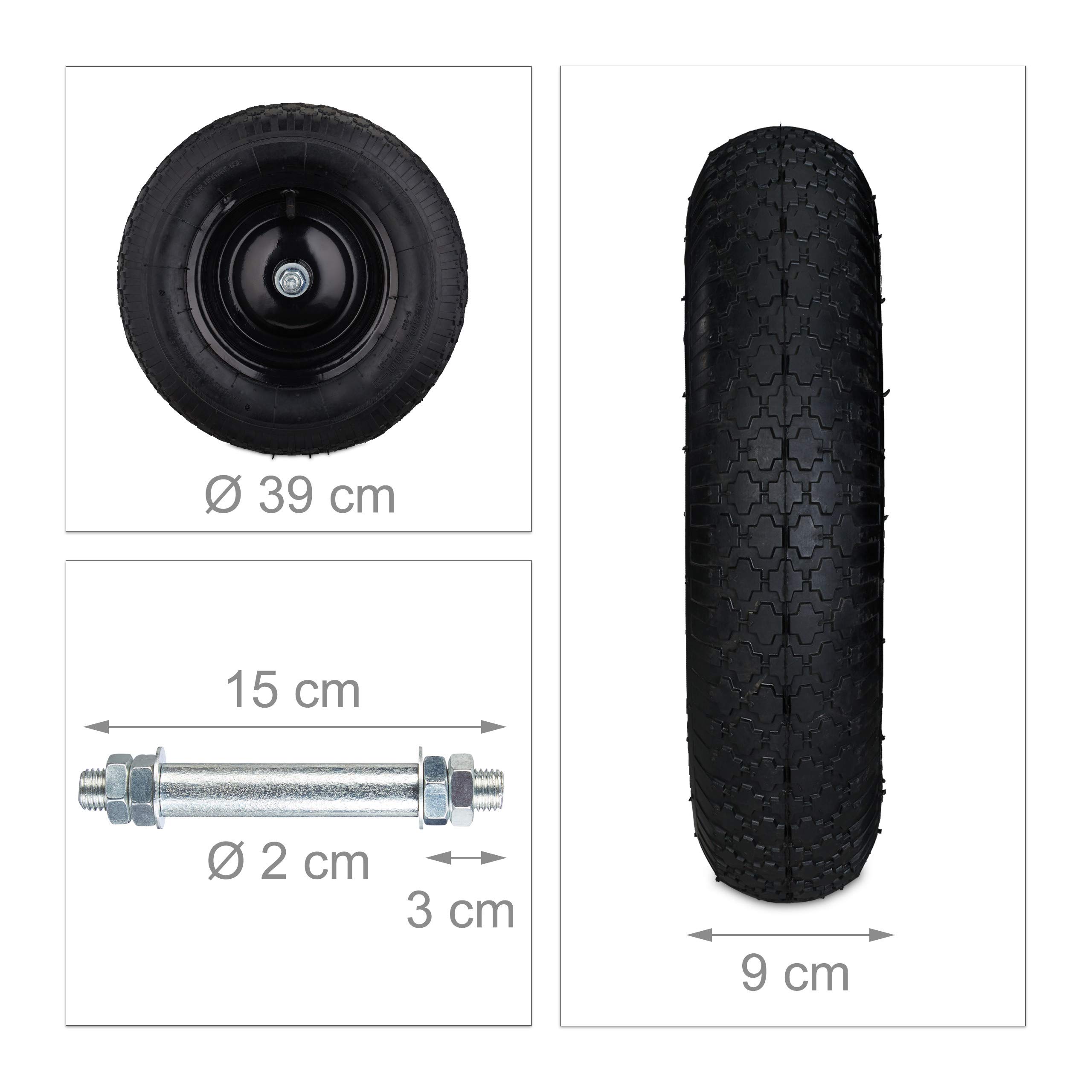 2x Ruote per Carriola 4.80 4.00-8 Pneumatico ad Aria, Cerchione in Acciaio, con Valvola, Max. 120 kg, Nero