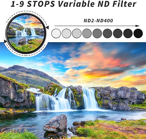 Miniatura 2 de Filtro ND variable de 2.835 in, ultra delgado ND2 a ND400 (1-9 paradas) Filtro de densidad neutra ajustable para lente de cámara