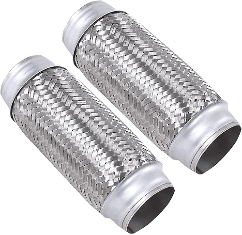Tubo flexible de escape de acero inoxidable, doble trenza de 2.5 pulgadas x 8 pulgadas con extremos de 8 pulgadas de largo