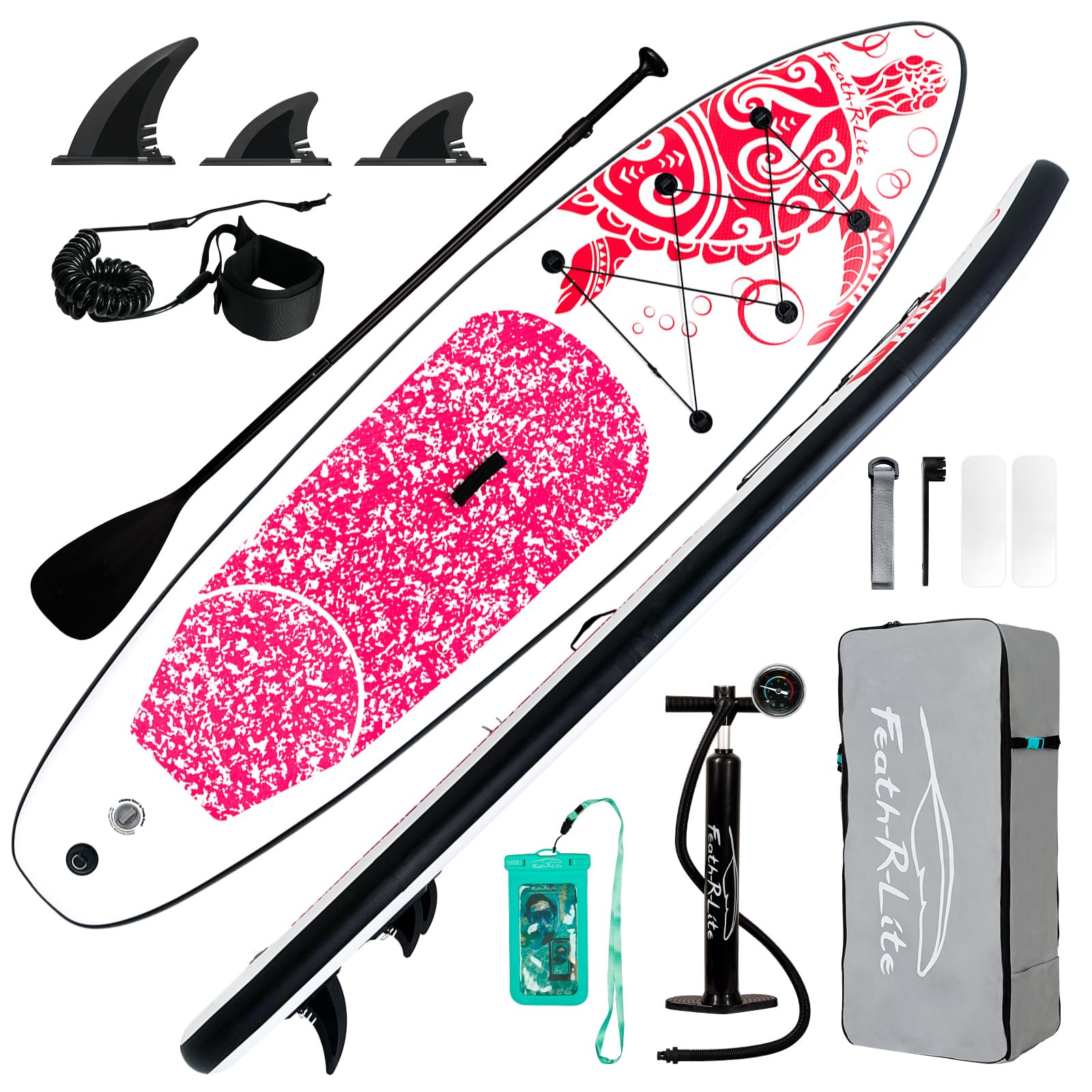 FEATH-R-LITE Planche à pagaie Gonflable Ultra légère (7,6 kg) 25,4 x 76,2 x 15,2 cm avec Accessoires de Planche à pagaie