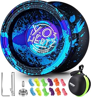 Professional Yoyo Y03-Hertz, Unresponsive Yoyo for Kids/Adults, Pro Aluminum Metal Yo-Yo Ball for Intermediate Advanced + Extra 12 Yoyo Strings + Yoyo Bag + Yo-yo Bearing + Removal Tool (3 Acid Color)