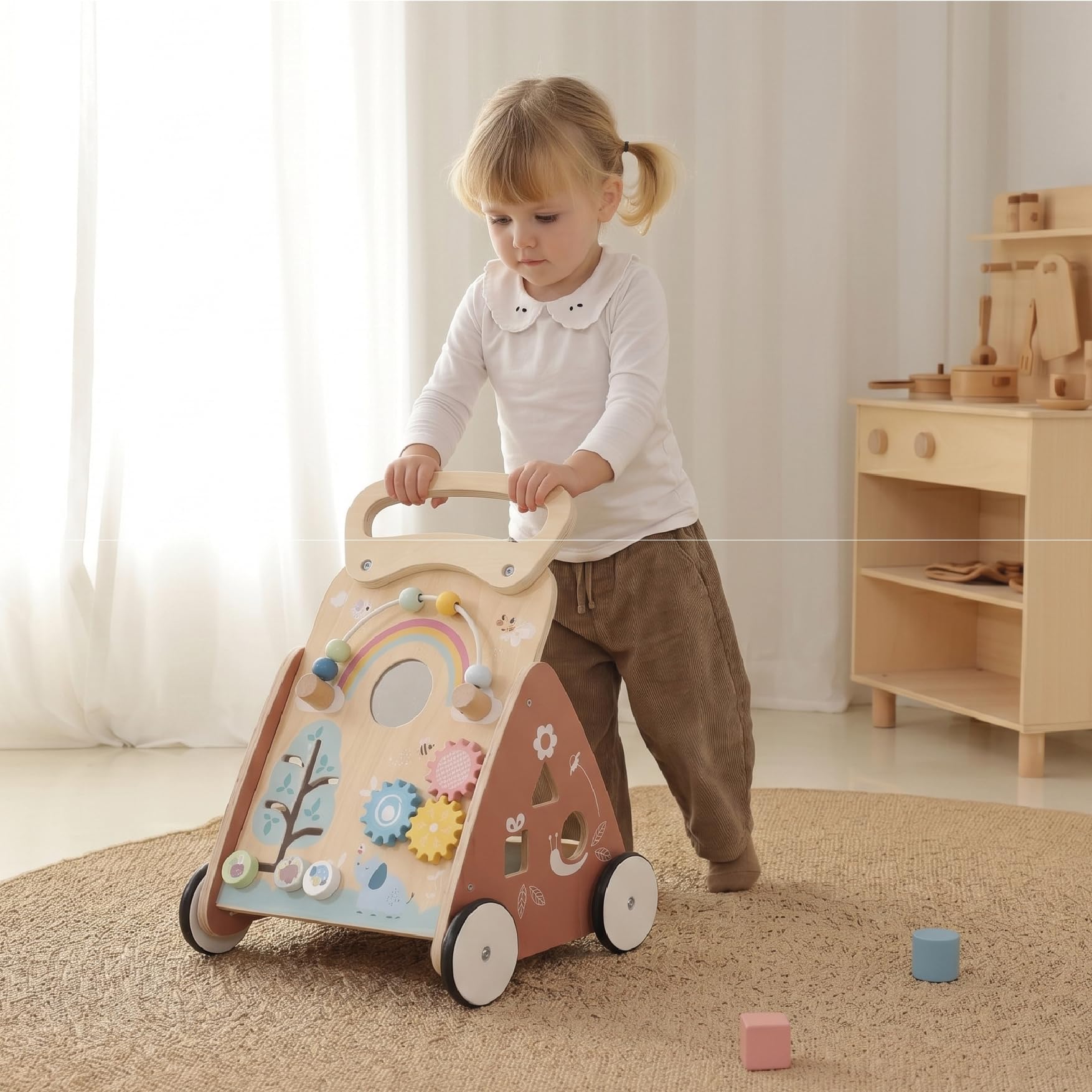 MS BabyWorld – Montessori MIMO – Primi Passi in Legno per Bambini | Carrello Primi Passi con Giochi e Attività | Per Imparare a Camminare | Da +12 Mesi