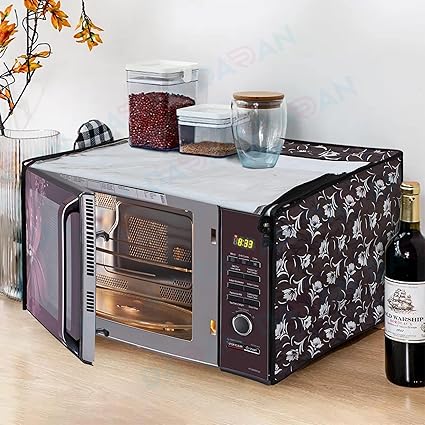 DARAN White Flower Printed Microwave Oven Cover for LG 28 L Convection Microwave Oven (MC2846BV, Black)