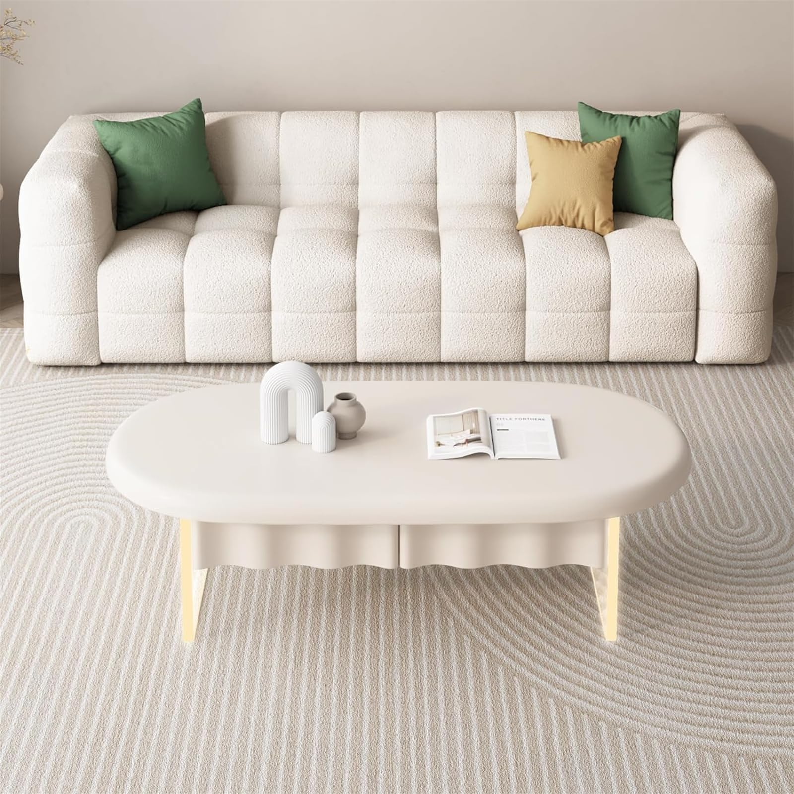 JHKZUDG Oval White Center Table,Smart LED Acrylic Coffee Table,with Smart LED Sensor Underneath, Sleek Wave Drawers, Modern Coffee Table with LED Lights for Living Room