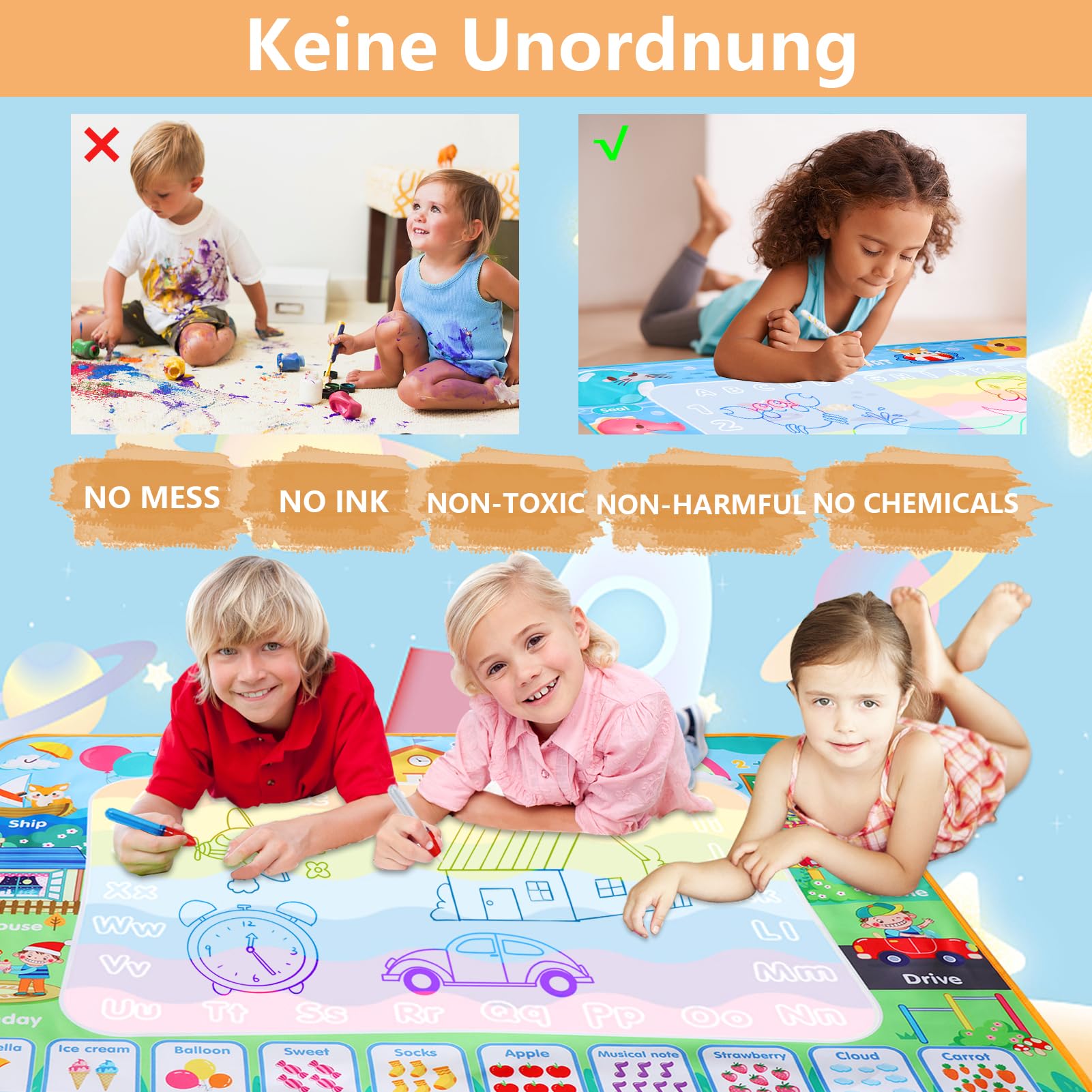 LEcylankEr Aqua Doodle - Tappetino da pittura ad acqua XXL 120x90 cm, bambino da 2 a 7 anni