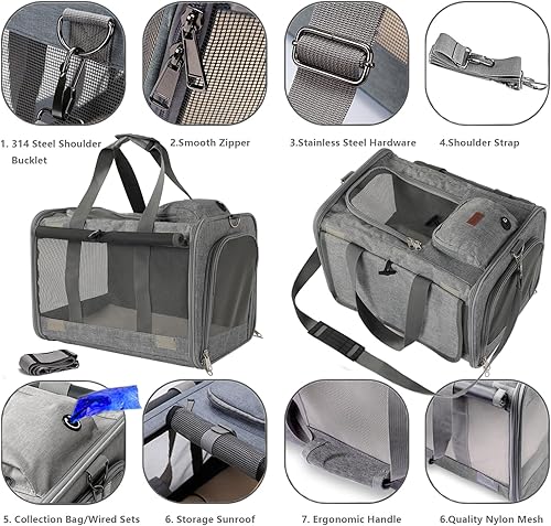 Miniatura 9 de H.S.C PET - Transportador grande para gatos militares de cara suave, color caqui, para viajes, 5 ventanas de malla ventilada, con bolsa, 20 libras